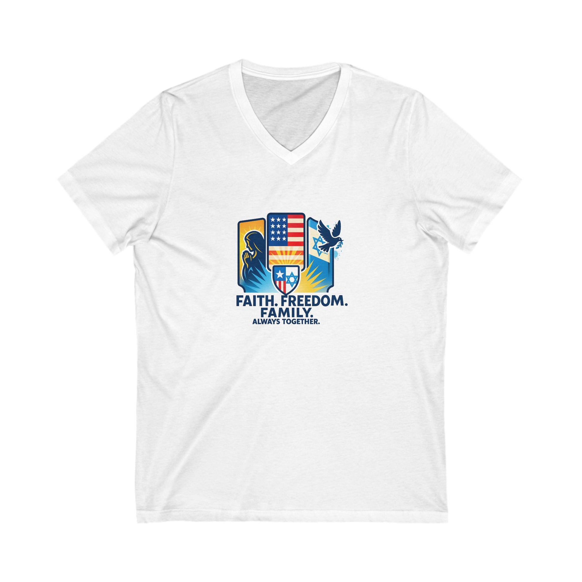 Faith Freedom Family Unisex Jersey Short Sleeve V - Neck Tee - American Zionist