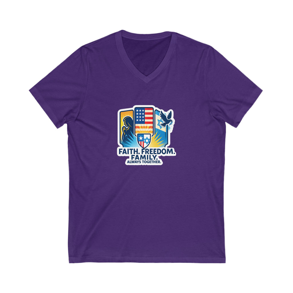 Faith Freedom Family Unisex Jersey Short Sleeve V - Neck Tee - American Zionist