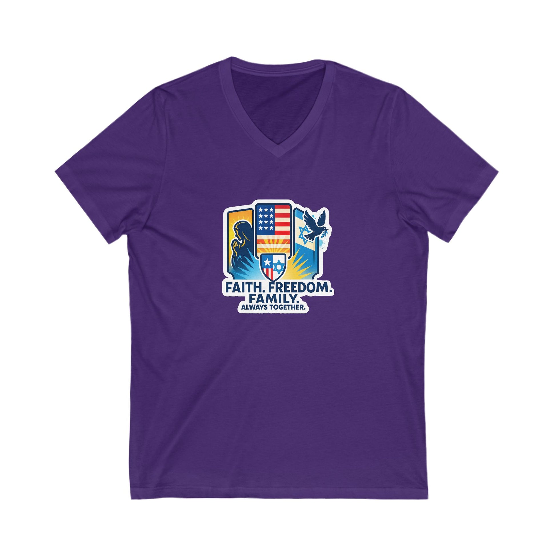 Faith Freedom Family Unisex Jersey Short Sleeve V - Neck Tee - American Zionist