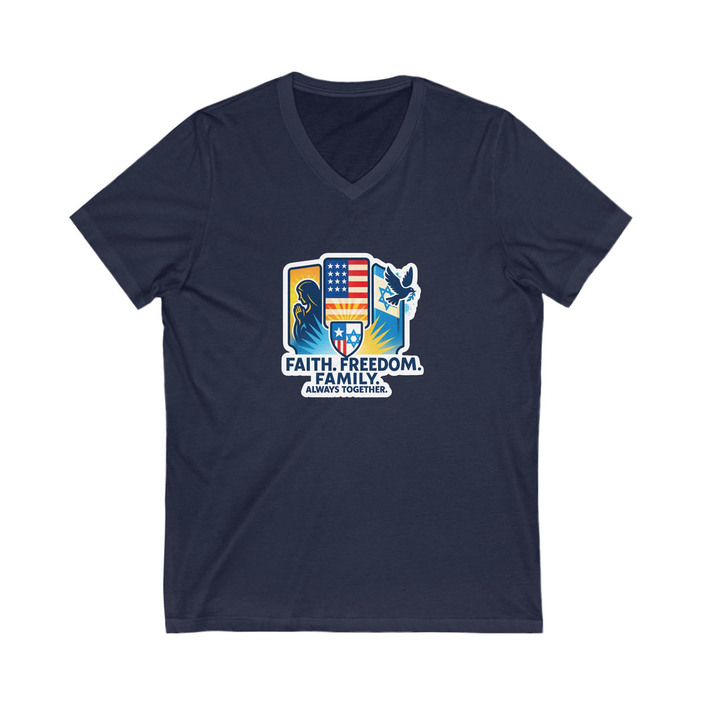 Faith Freedom Family Unisex Jersey Short Sleeve V - Neck Tee - American Zionist