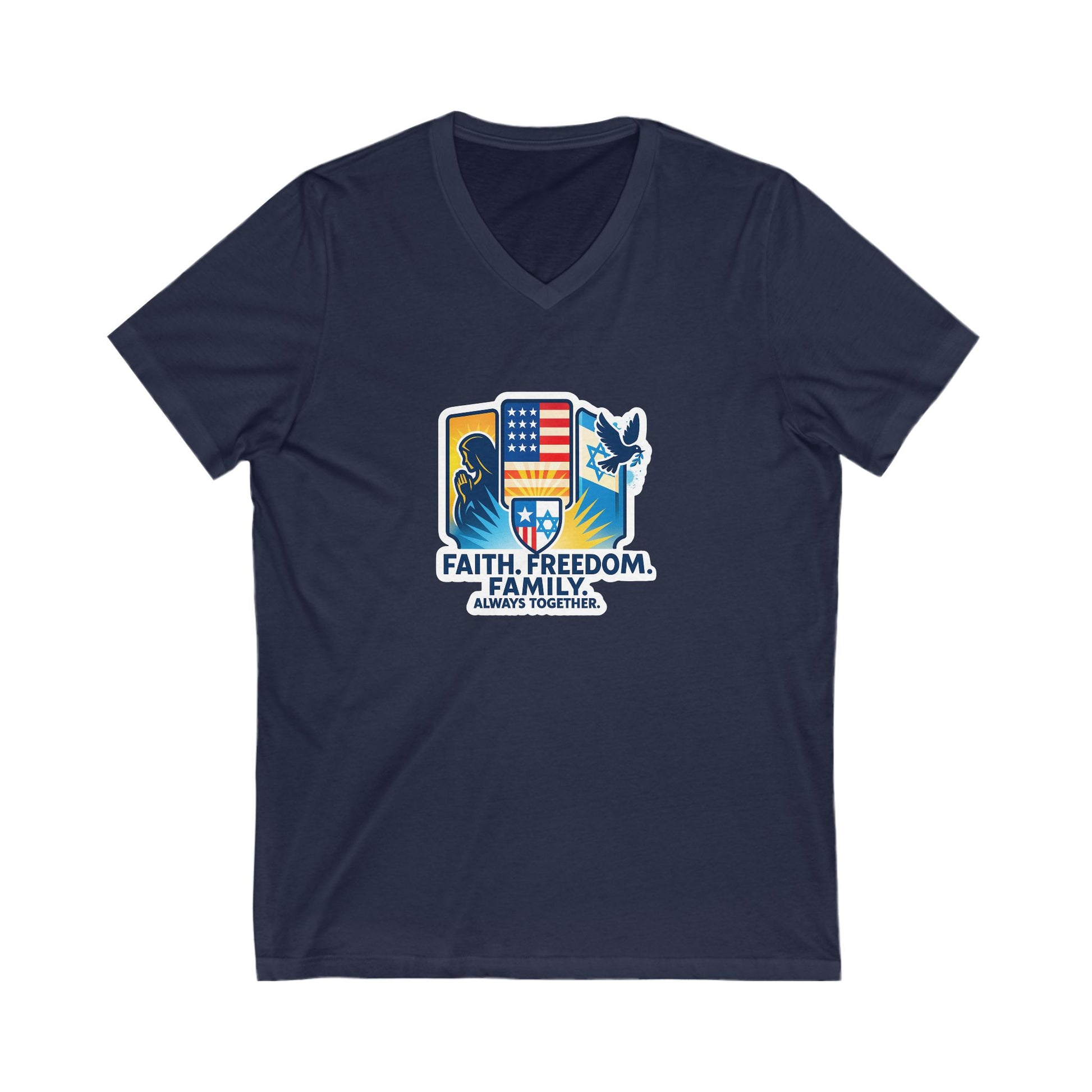 Faith Freedom Family Unisex Jersey Short Sleeve V - Neck Tee - American Zionist