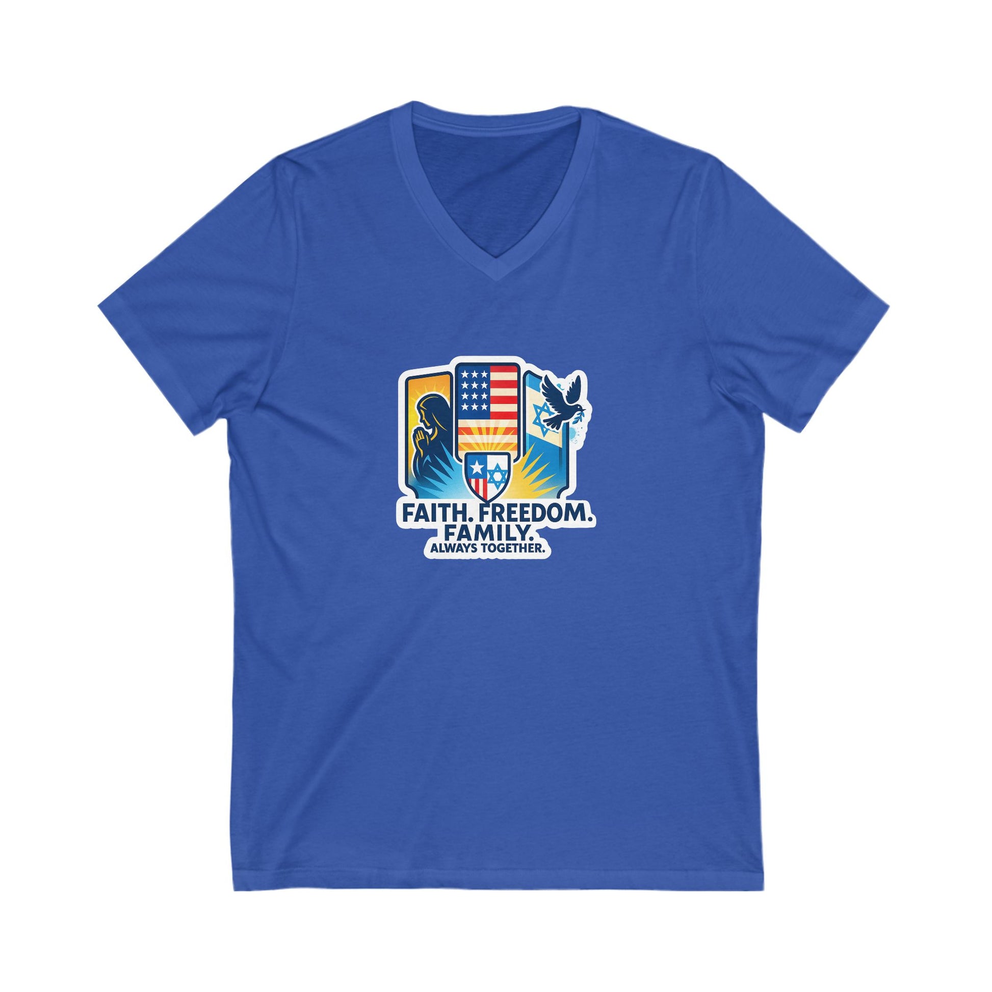 Faith Freedom Family Unisex Jersey Short Sleeve V - Neck Tee - American Zionist