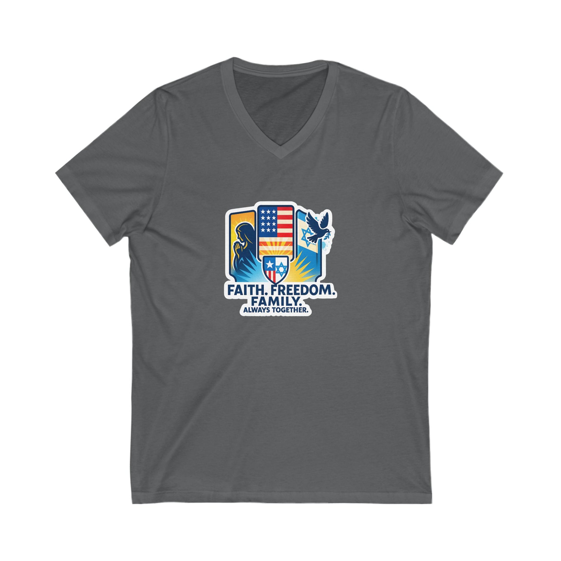 Faith Freedom Family Unisex Jersey Short Sleeve V - Neck Tee - American Zionist