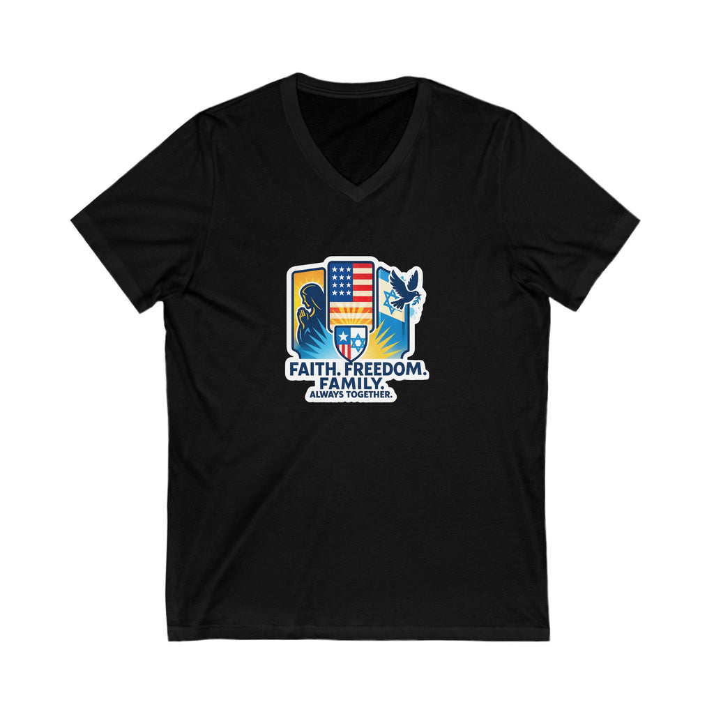 Faith Freedom Family Unisex Jersey Short Sleeve V - Neck Tee - American Zionist