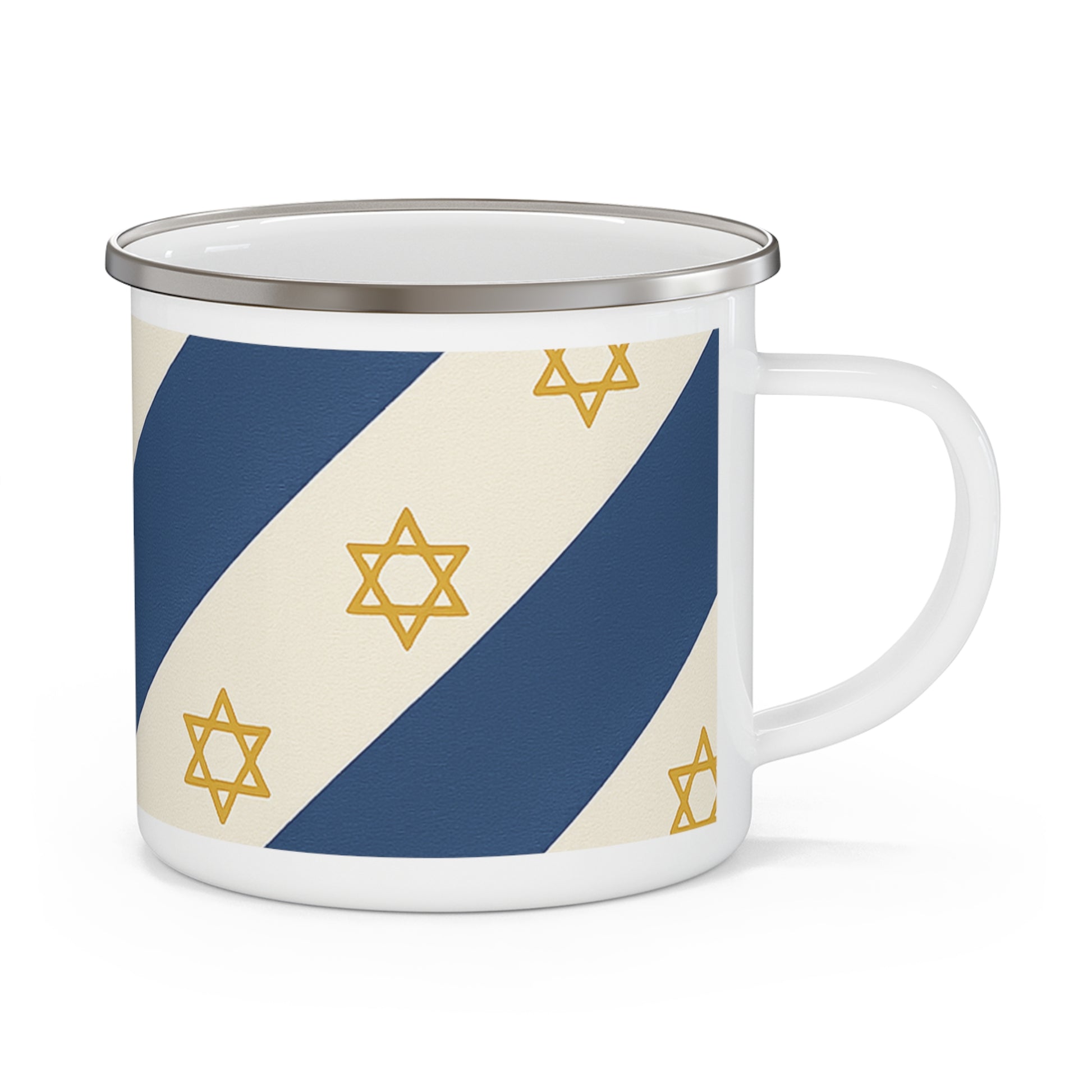 Israel Regalia Stripe Enamel Camping Mug - American Zionist
