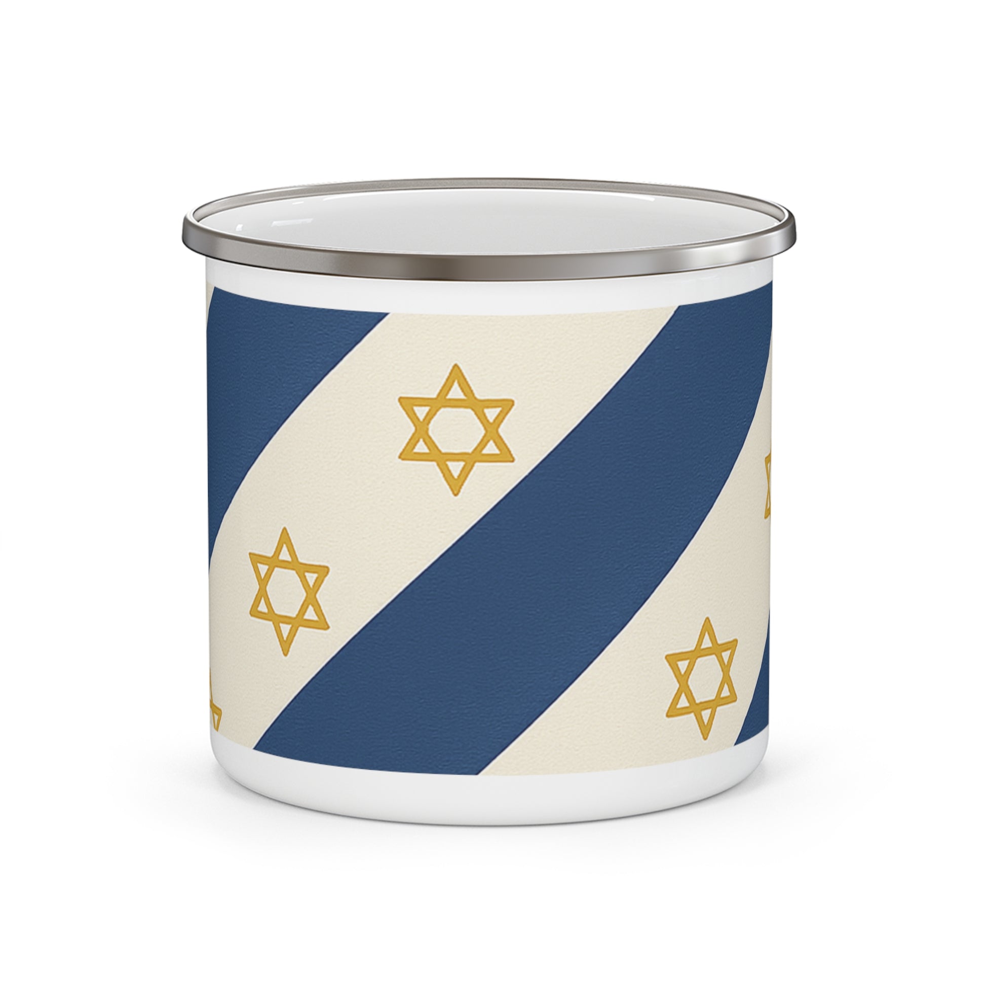 Israel Regalia Stripe Enamel Camping Mug - American Zionist