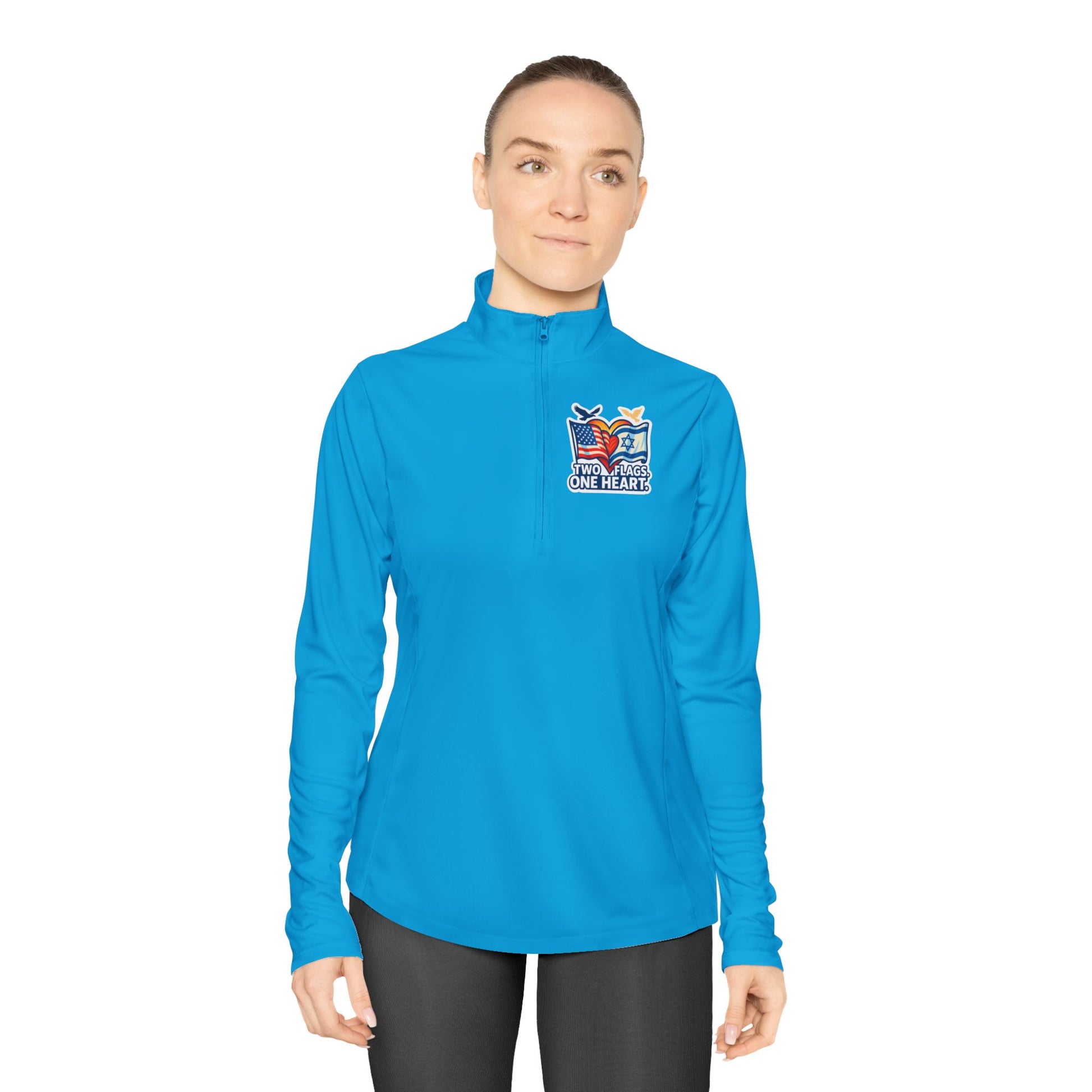 Two Flags. One Heart Ladies Quarter - Zip Pullover - American Zionist