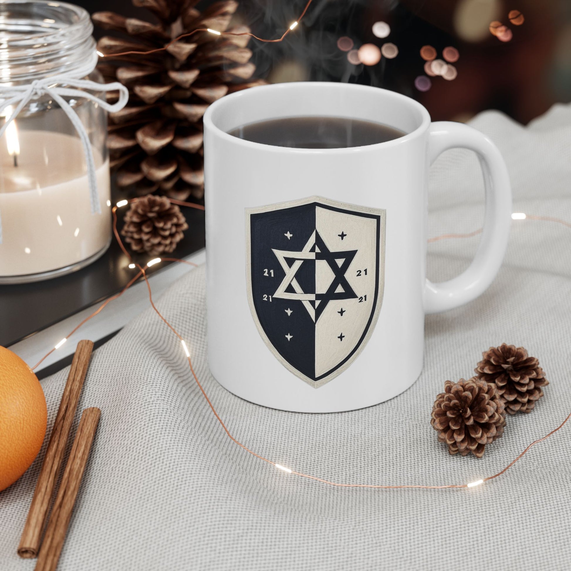 Black and White Shield Ceramic Mug 11oz, 15oz - American Zionist