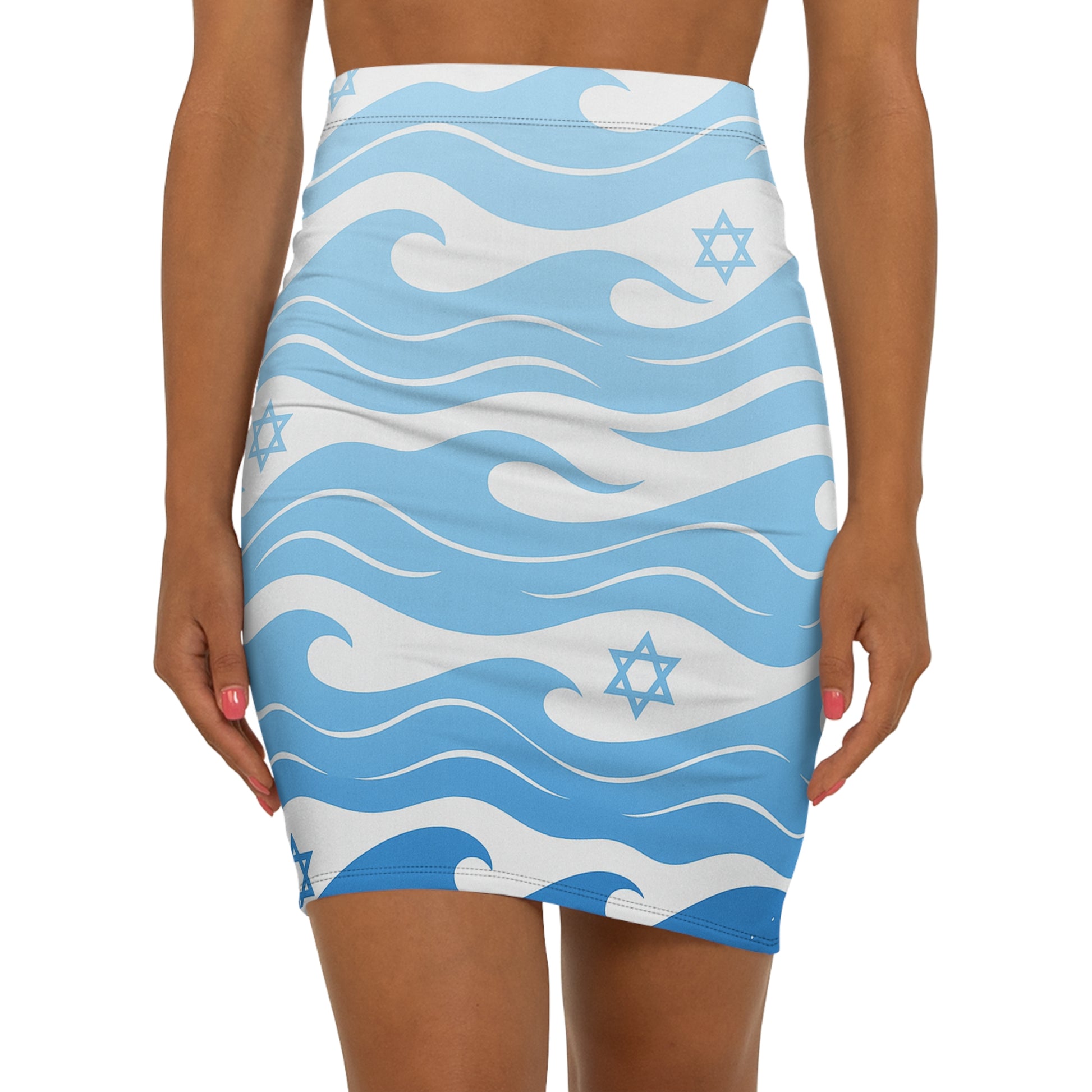 Waves of the Land Women's Mid - Waist Pencil Skirt (AOP) - American Zionist