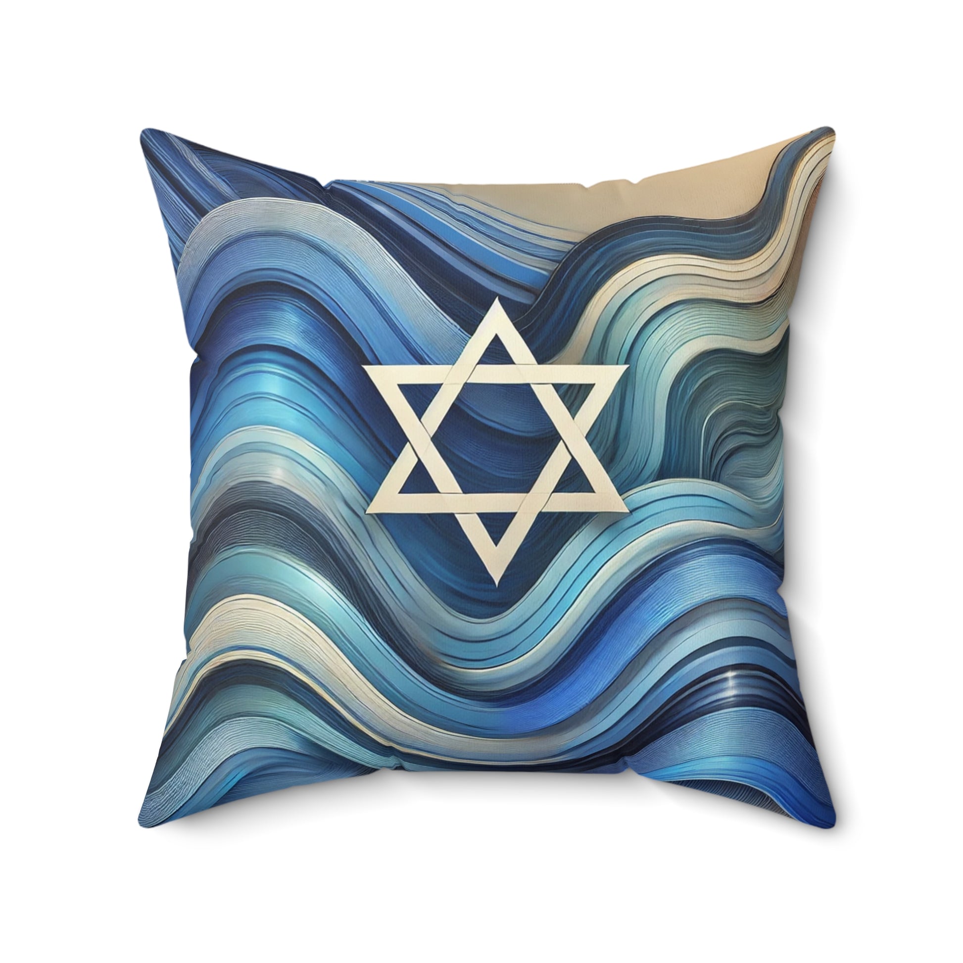 Blue Wave Star Flow Spun Polyester Square Pillow - American Zionist