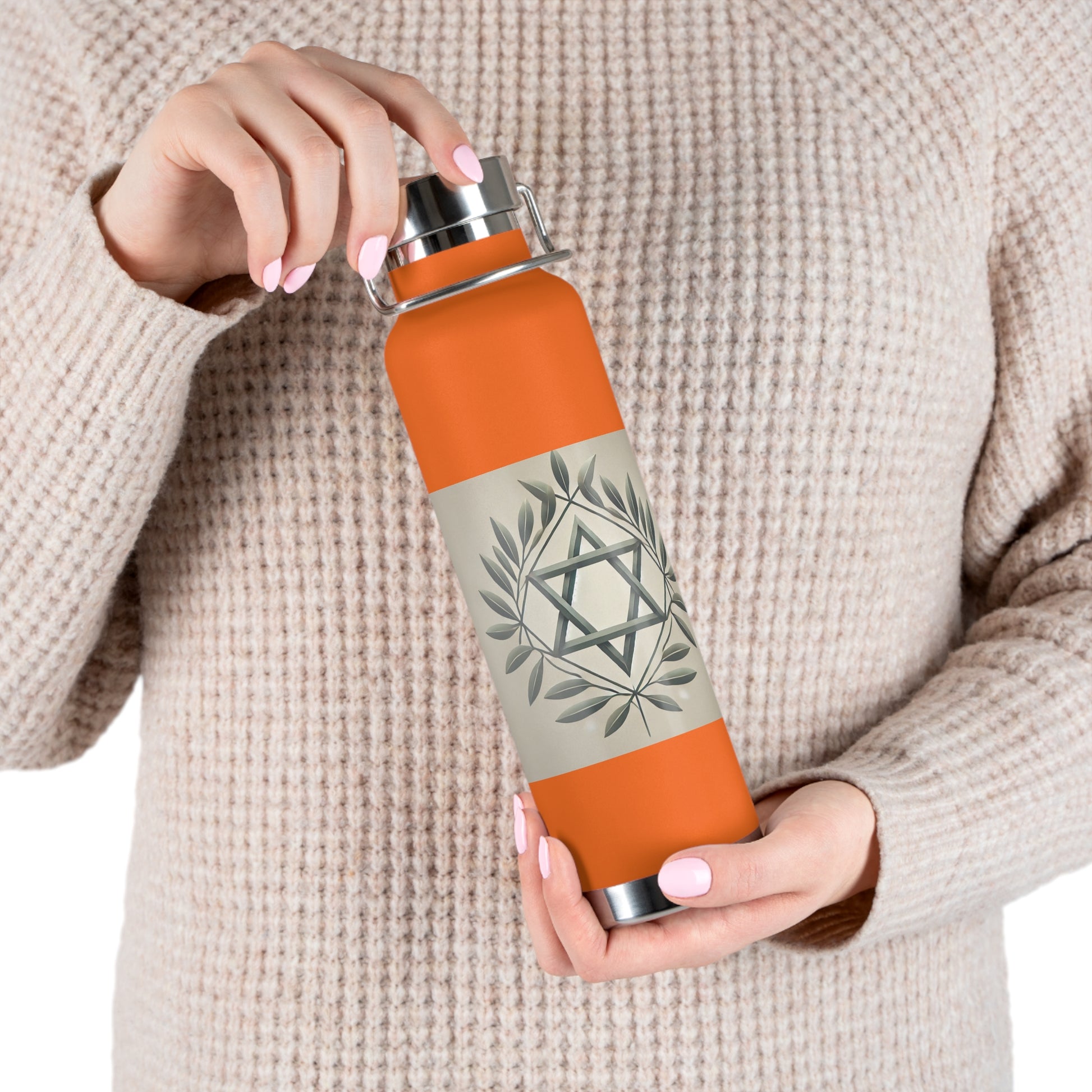 Olive and Star of David Copper Vacuum Insulated Bottle, 22oz - American Zionist