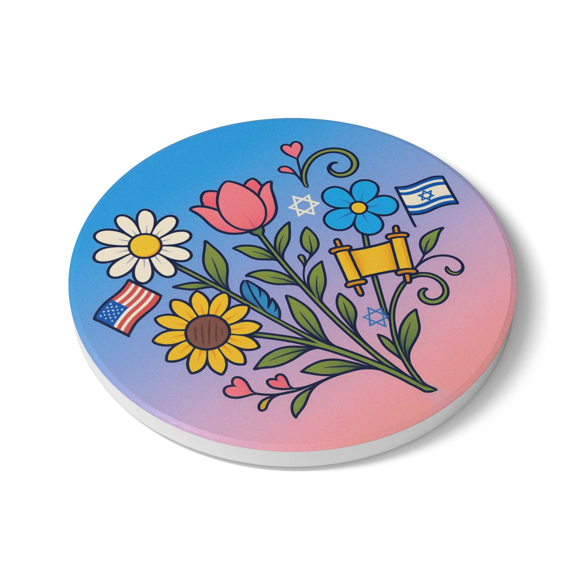 Flourish With Freedom Ceramic Coaster - American Zionist