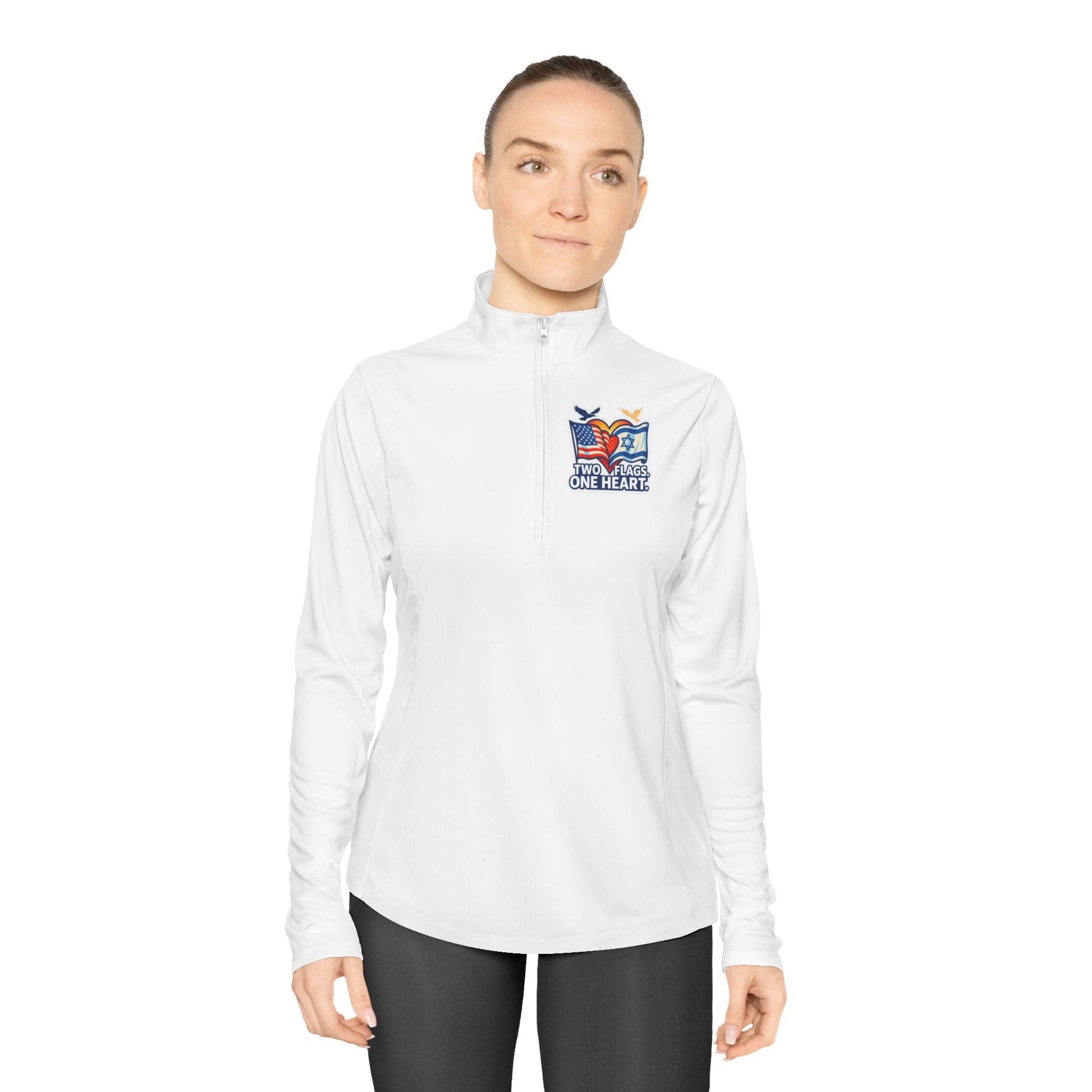 Two Flags. One Heart Ladies Quarter - Zip Pullover - American Zionist
