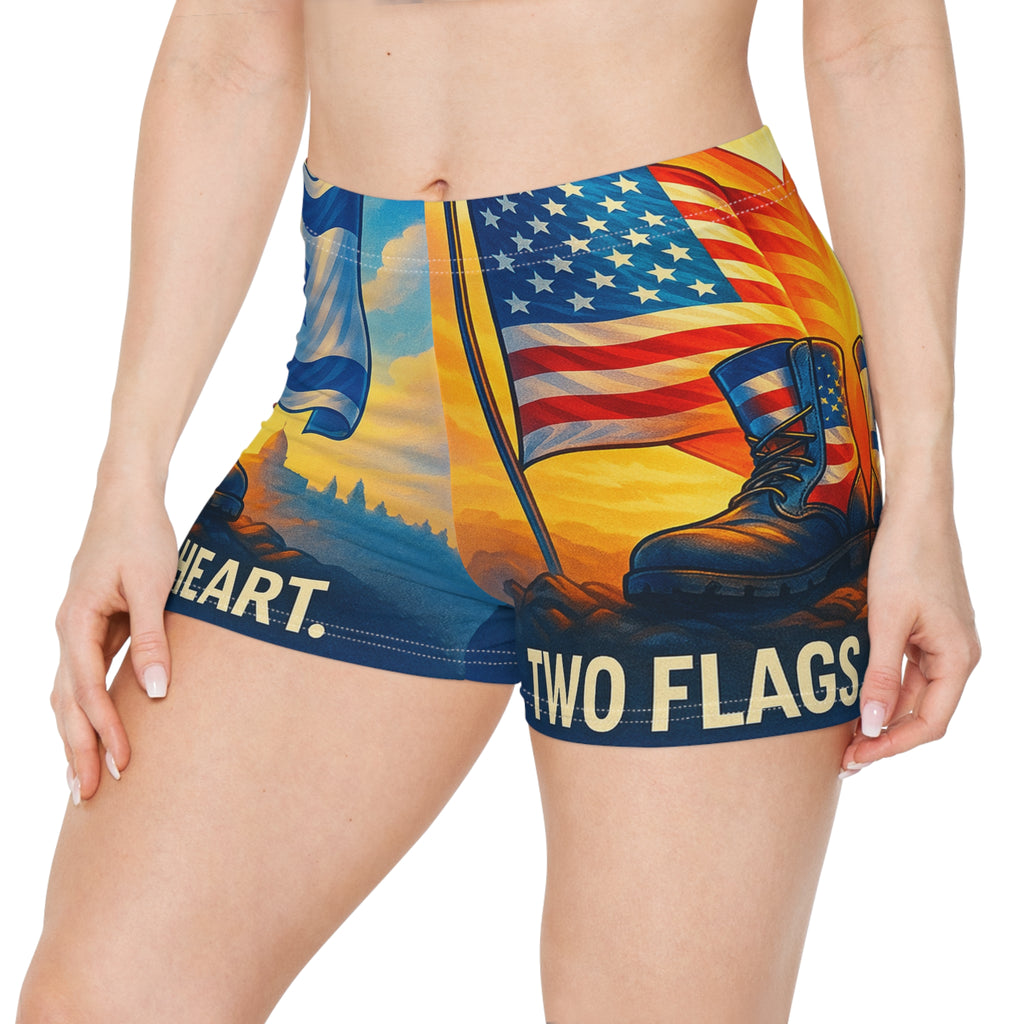 Two Flags One Heart Women's Shorts (AOP) - American Zionist