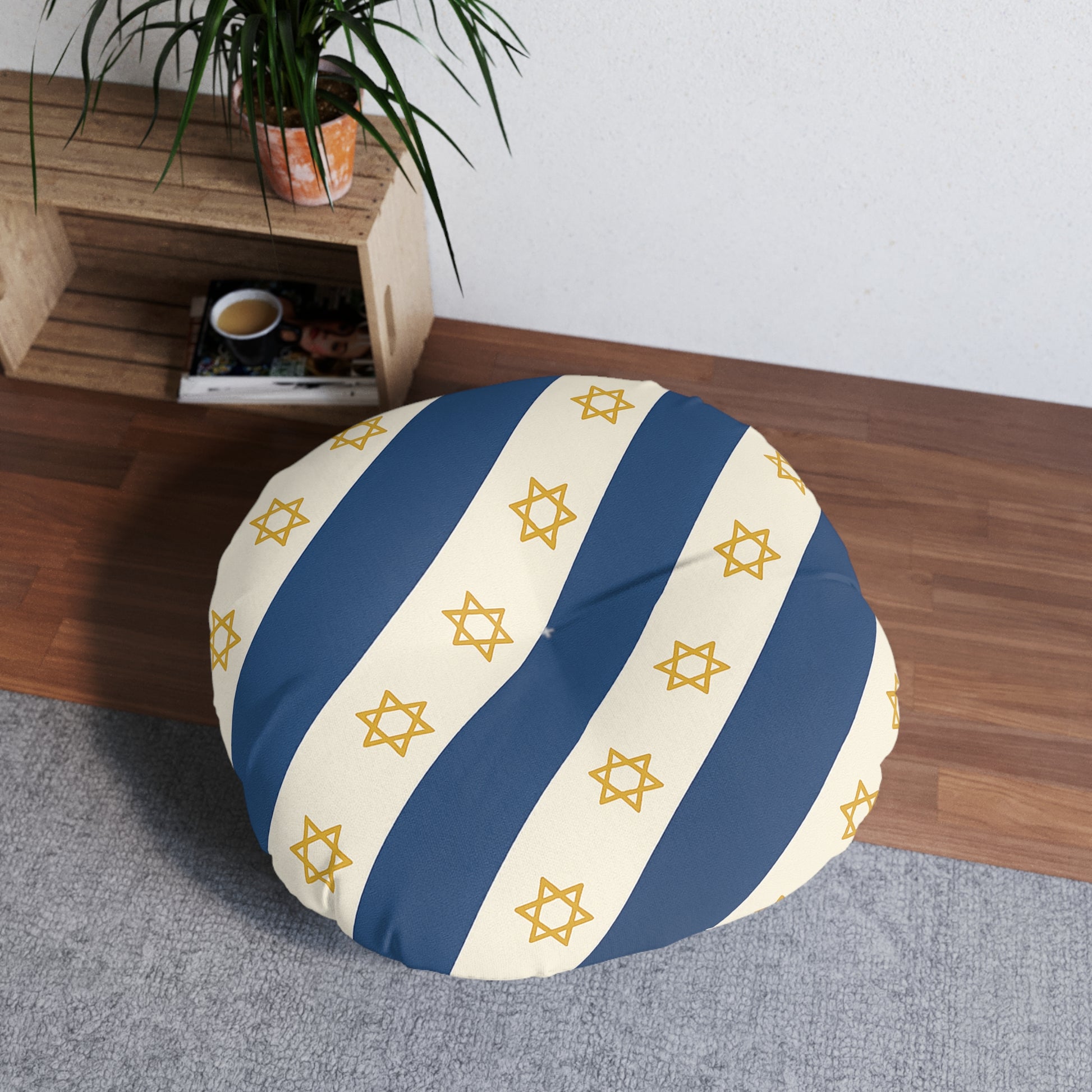 Israel Regalia Stripe Tufted Floor Pillow, Round - American Zionist