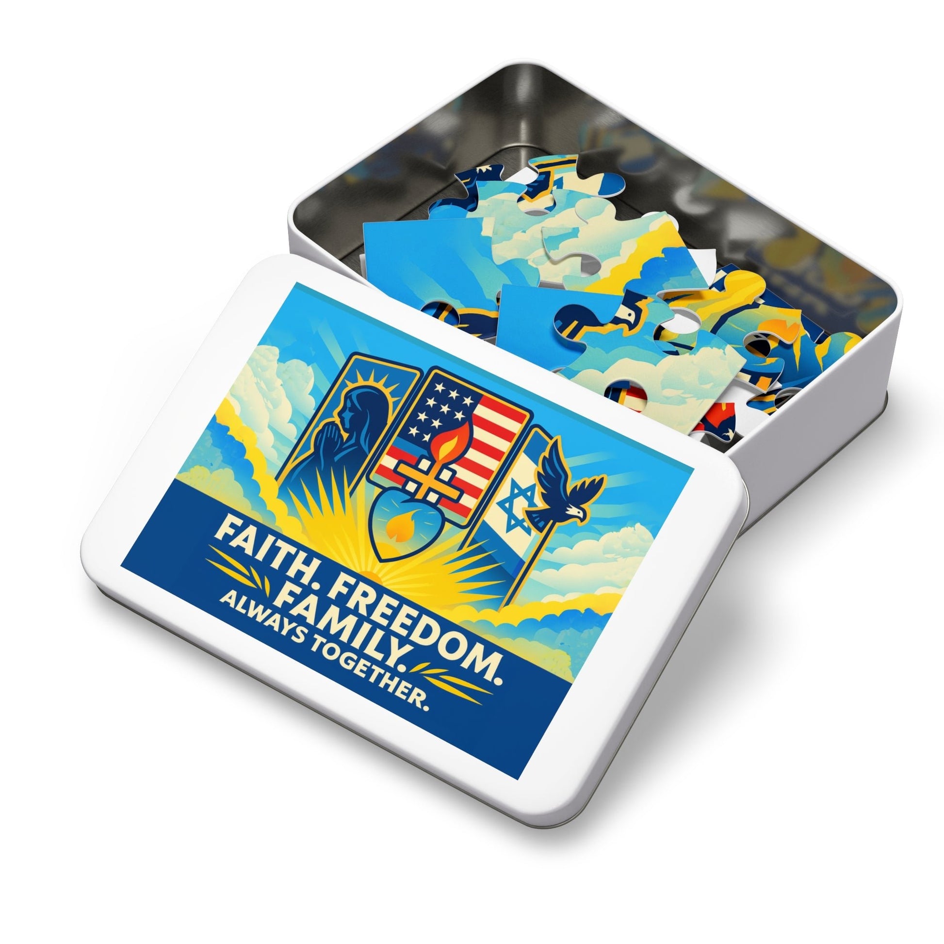 Guided By Faith's Flame Jigsaw Puzzle with Tin - American Zionist