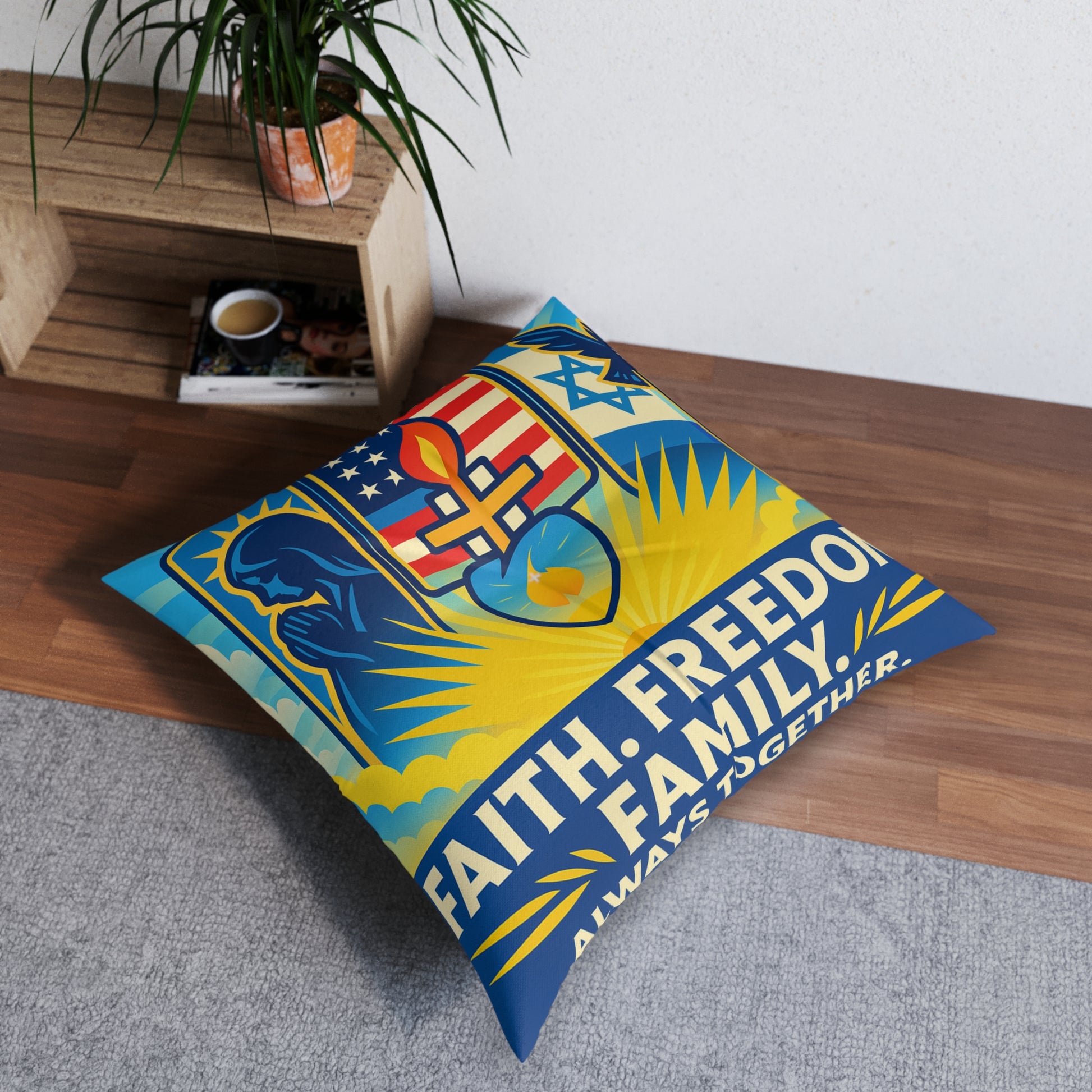 Guided By Faith's Flame Tufted Floor Pillow, Square - American Zionist