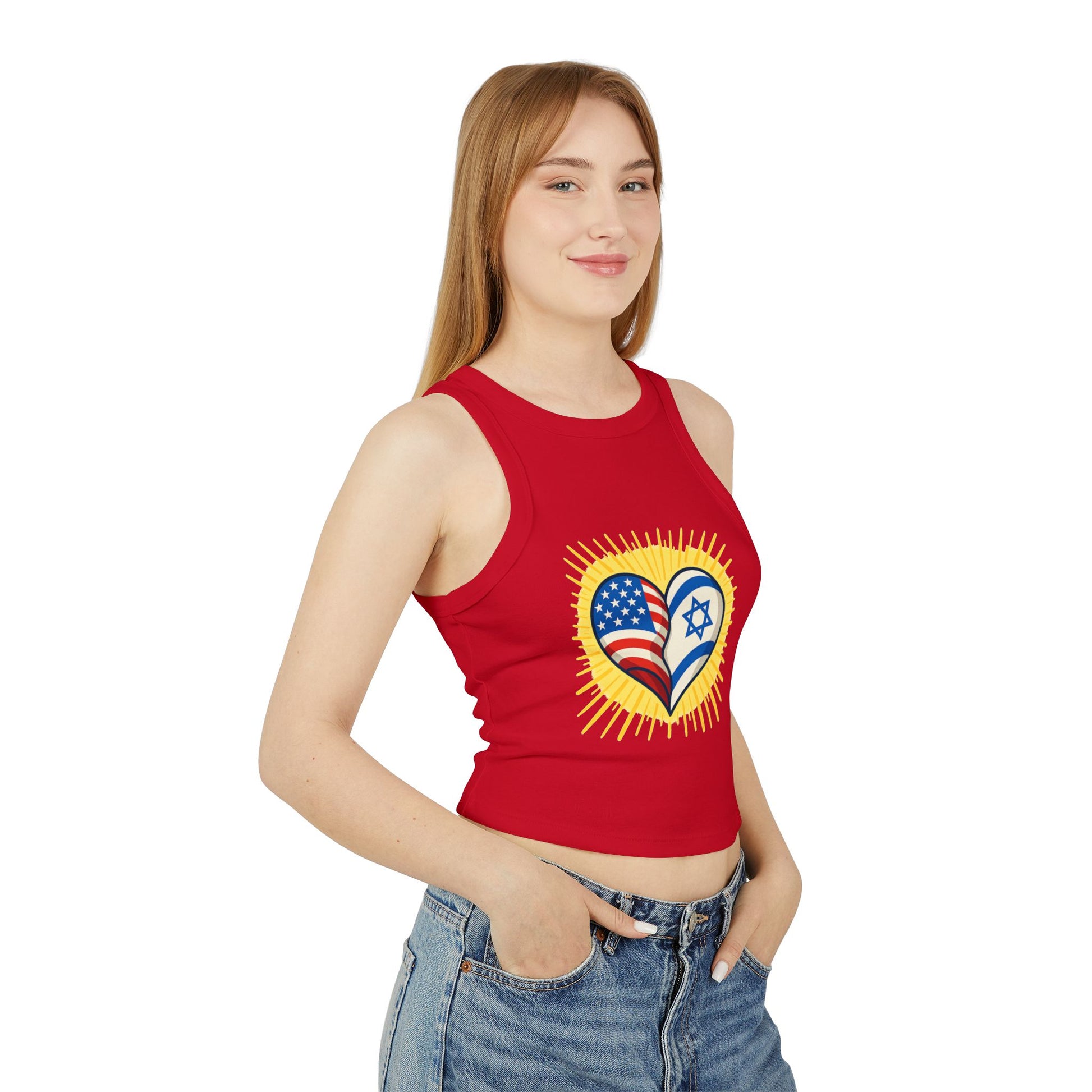 Heart of Two Nations Women's Micro Rib Racer Tank Top - American Zionist