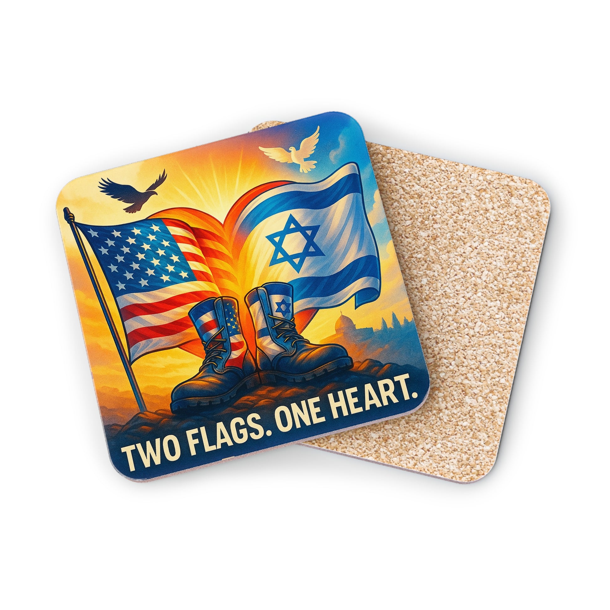 Two Flags. One Heart Coasters - American Zionist