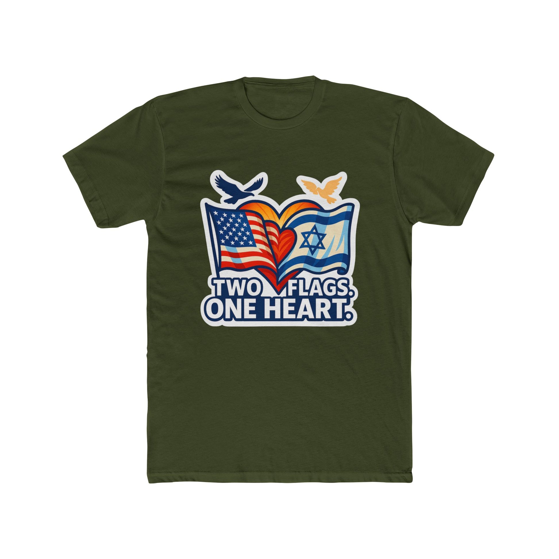 Two Flags. One Heart Unisex Cotton Crew Tee - American Zionist