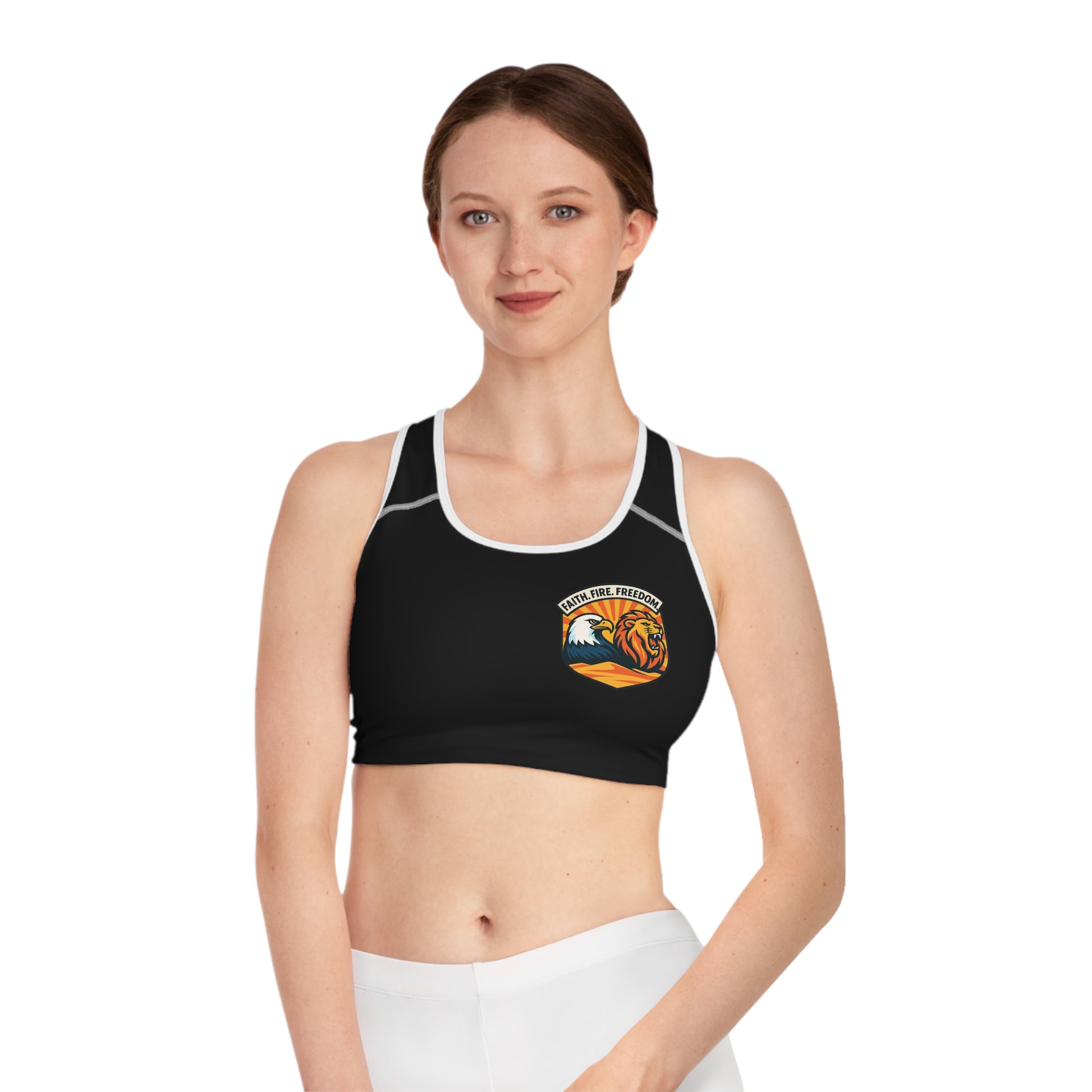 Lions Eagles Rise Sports Bra (AOP) - American Zionist