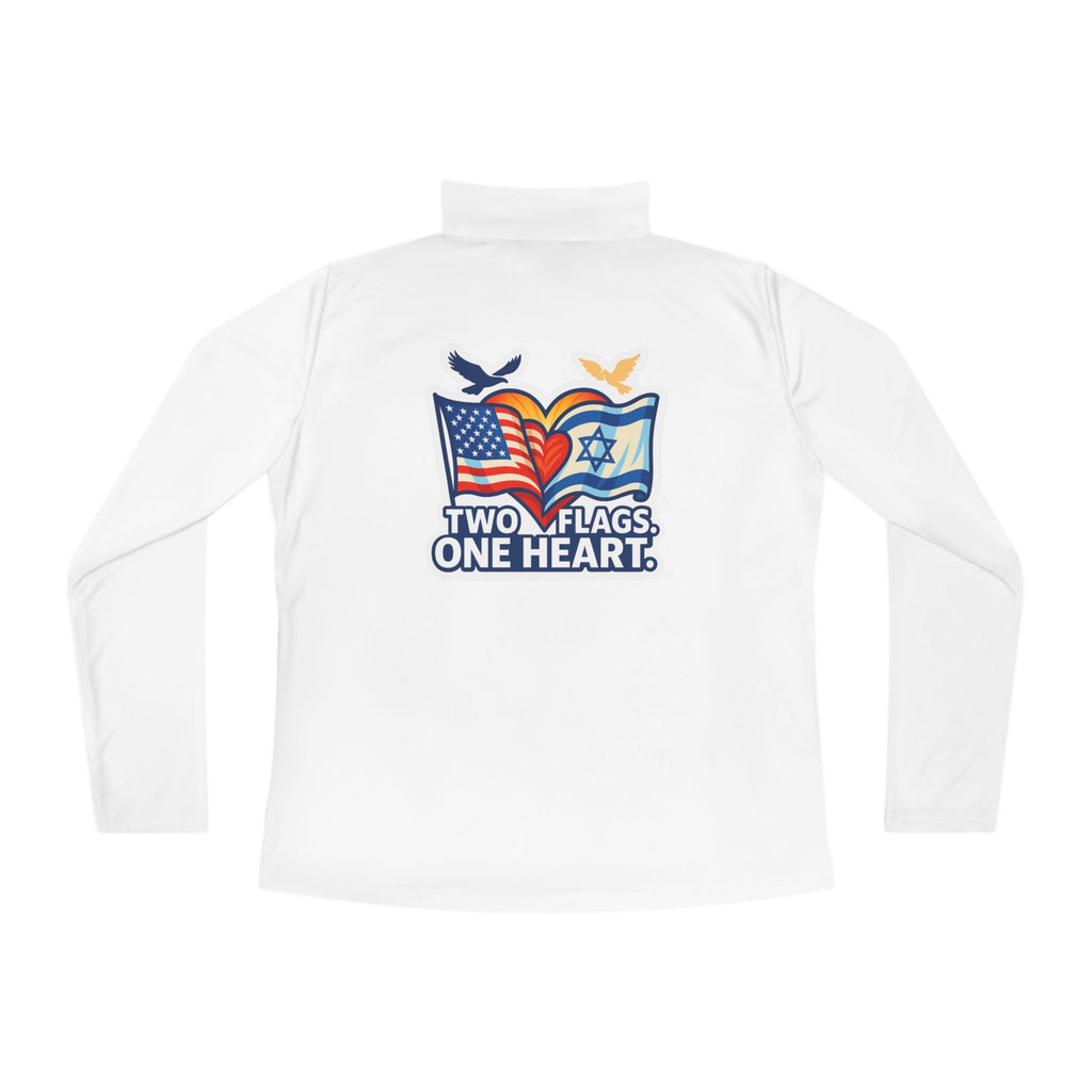 Two Flags. One Heart Ladies Quarter - Zip Pullover - American Zionist