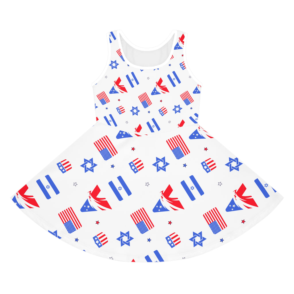 Zionist Eagle Pattern Girls' Sleeveless Sundress (AOP) - American Zionist