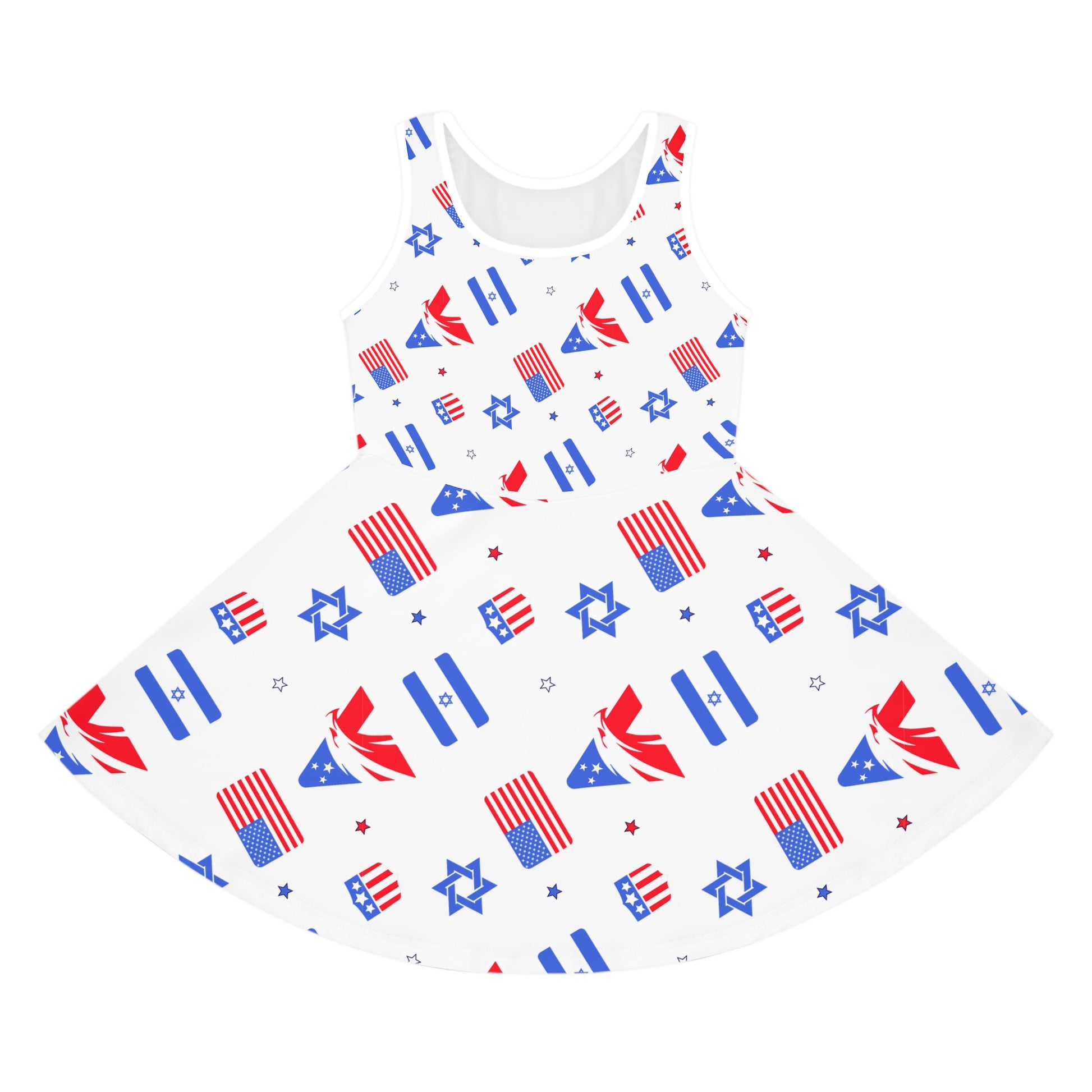 Zionist Eagle Pattern Girls' Sleeveless Sundress (AOP) - American Zionist