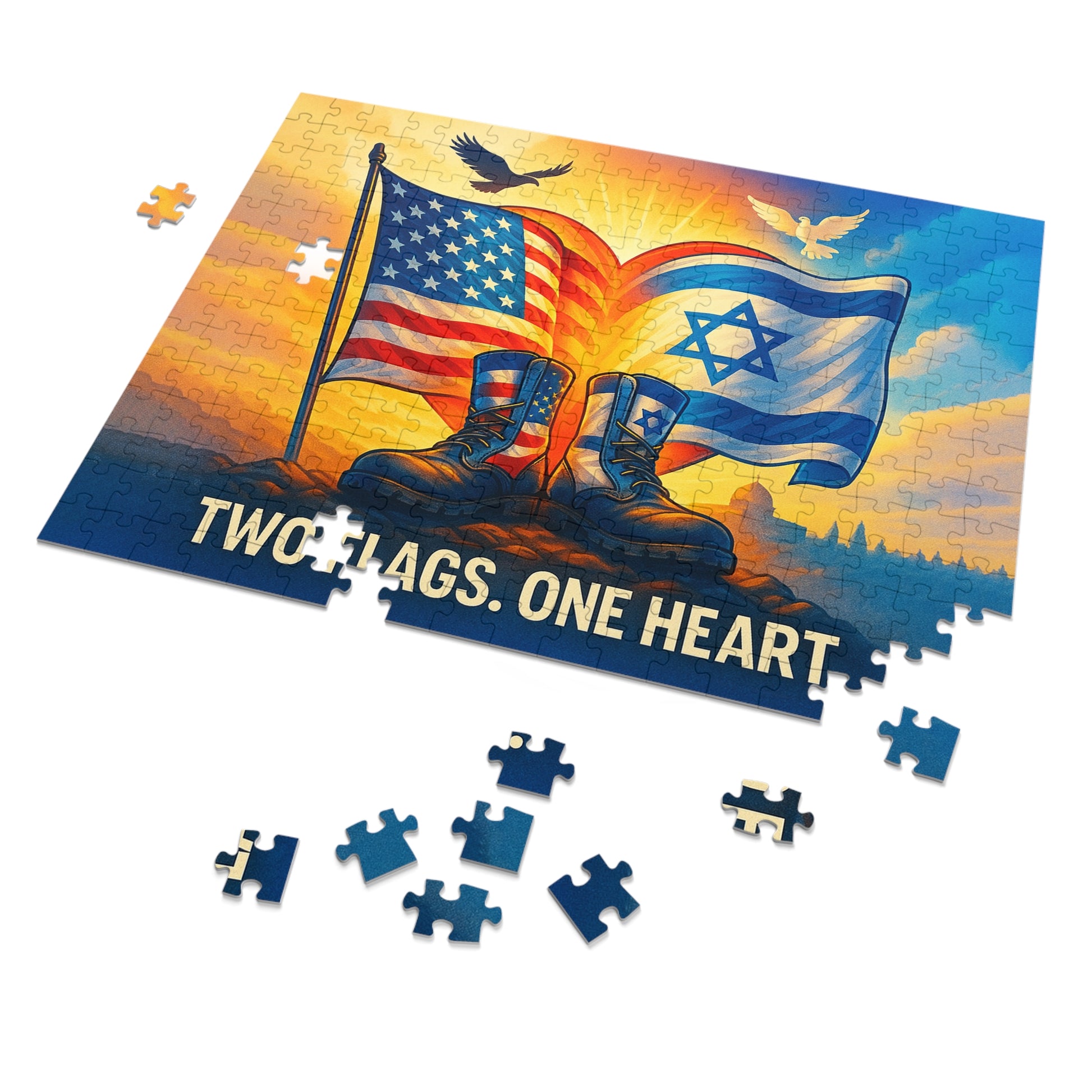Two Flags One Heart Jigsaw Puzzle with Tin - American Zionist