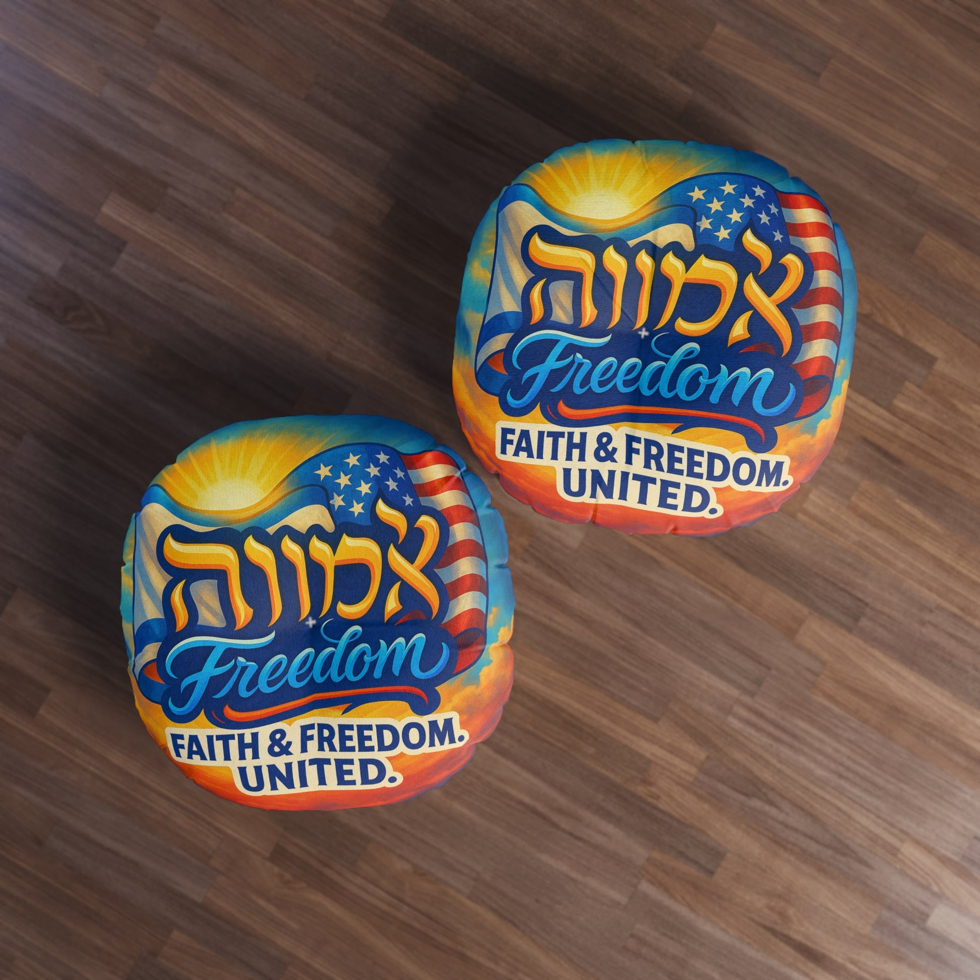 Faith Freedom United Tufted Floor Pillow, Round - American Zionist