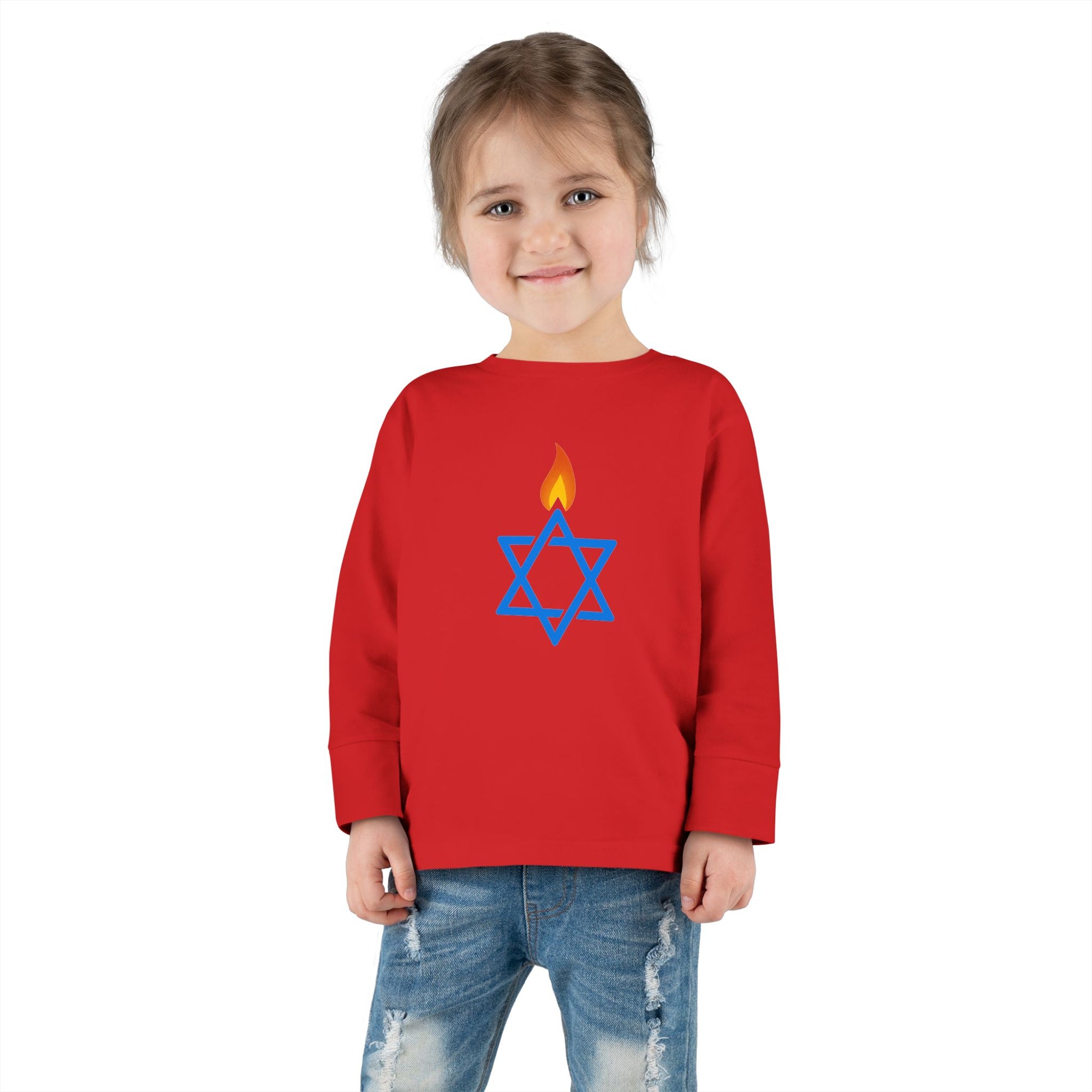 Fire Stars Of David Toddler Long Sleeve Tee - American Zionist