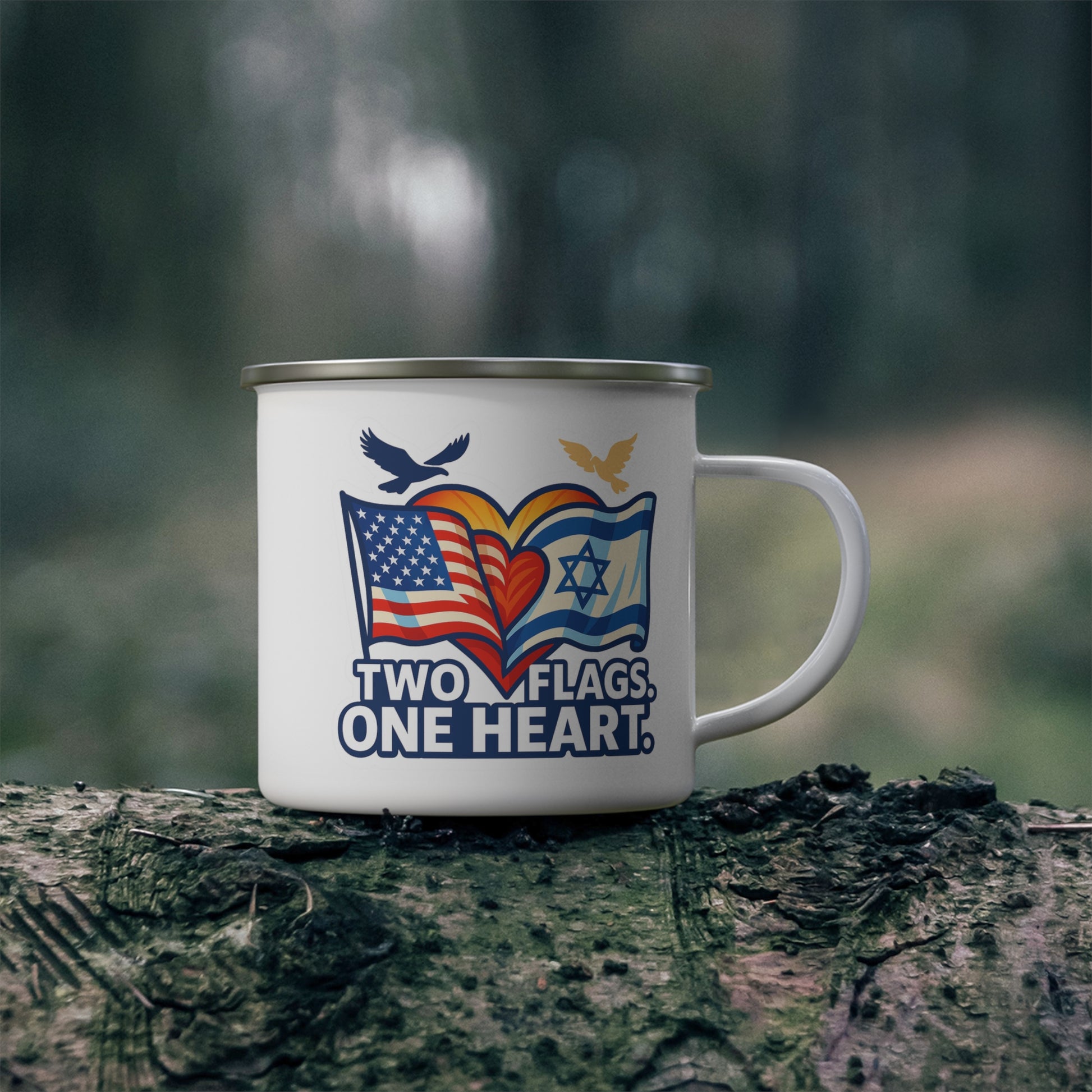 Two Flags. One Heart Enamel Camping Mug - American Zionist
