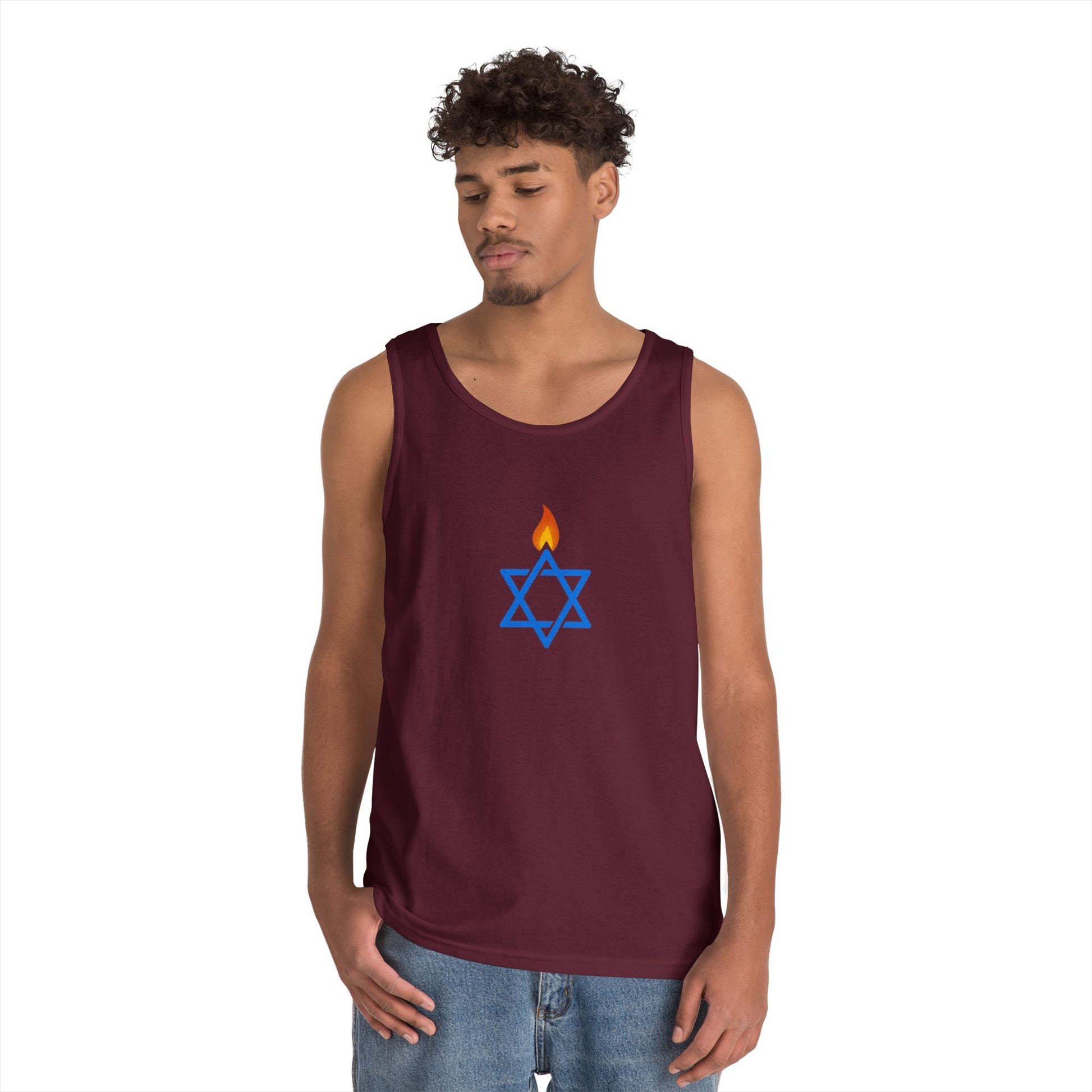 Fire Stars Of David Unisex Heavy Cotton Tank Top - American Zionist