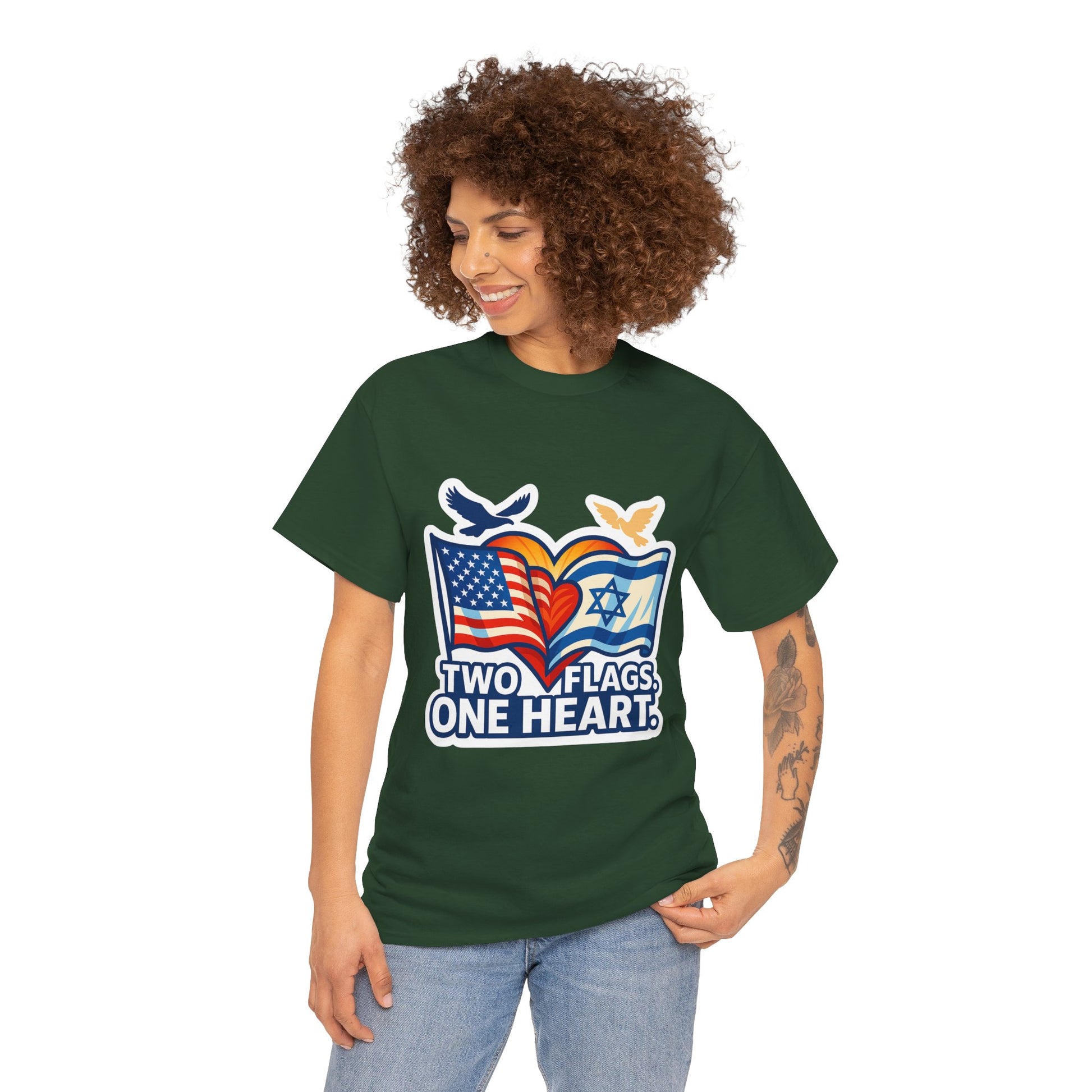Two Flags One Heart Unisex Heavy Cotton Tee - American Zionist