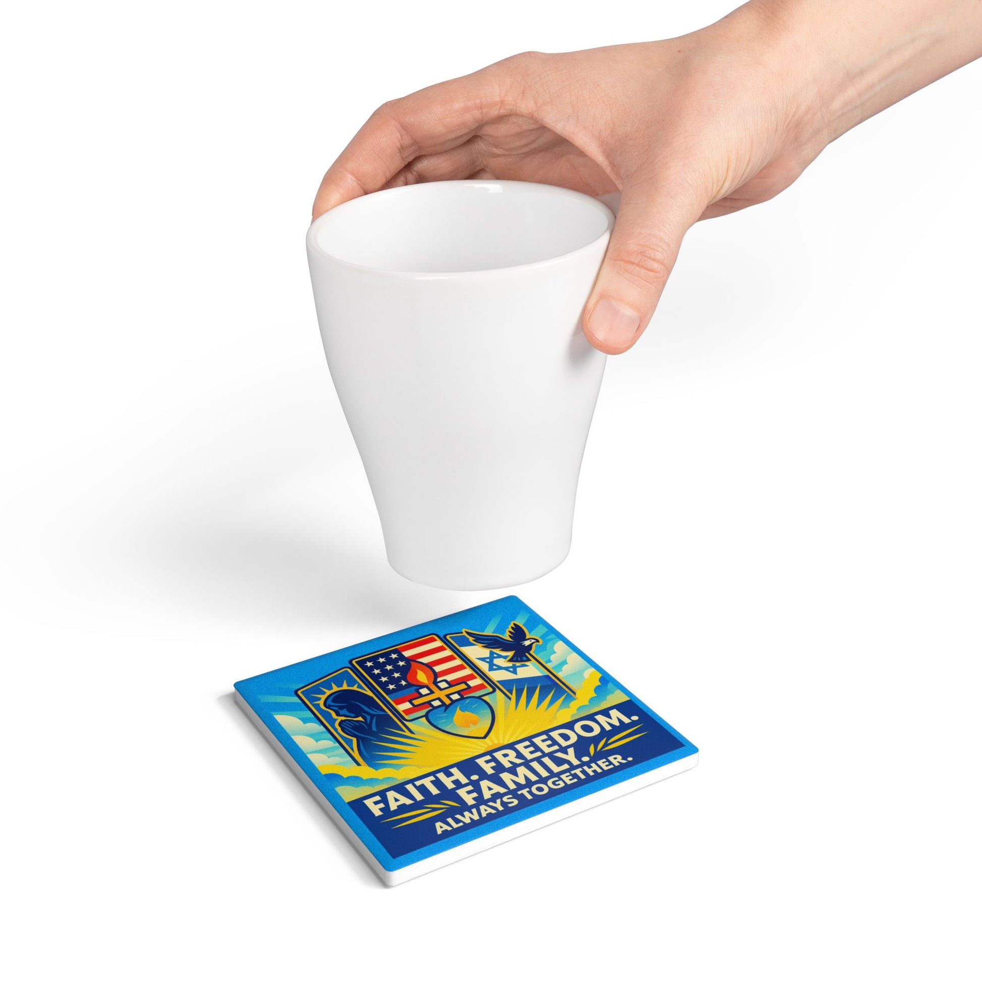 Guided by Faith's Flame Ceramic Coaster - American Zionist
