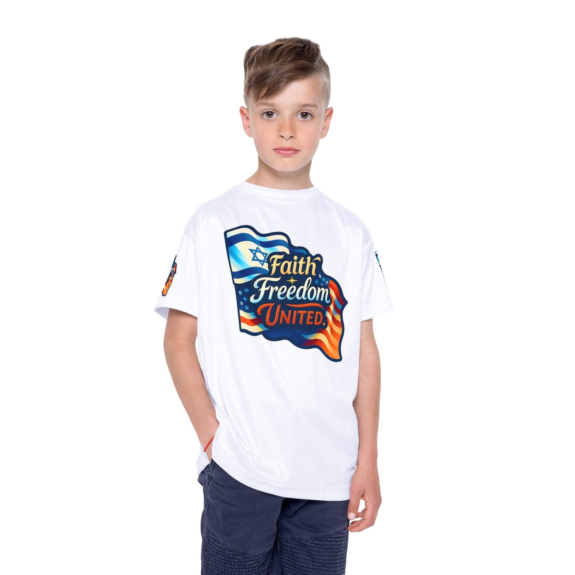 Faith Freedom United Kids Sports Jersey (AOP) - American Zionist