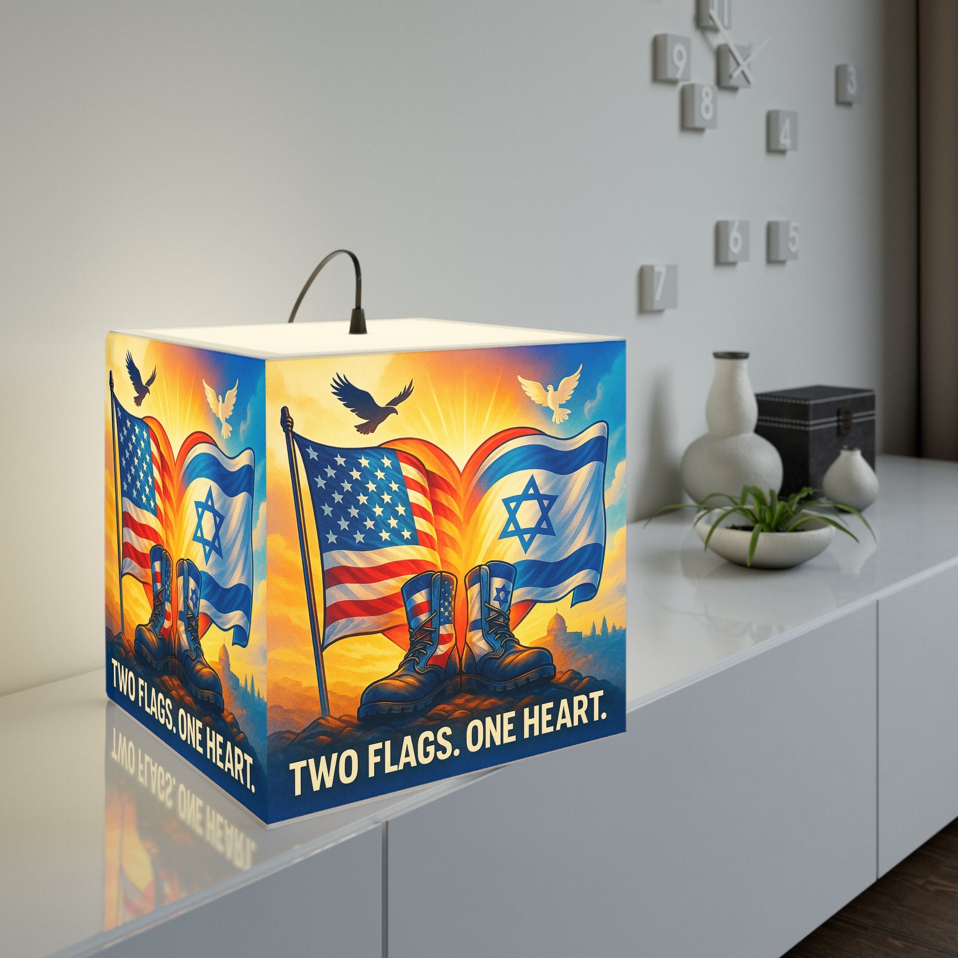Two Flags. One Heart Light Cube Lamp - American Zionist