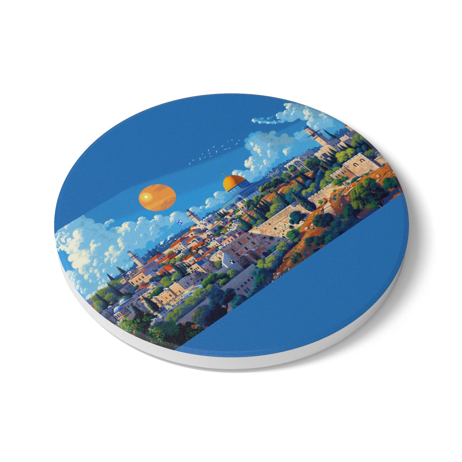 Jerusalem City Skyline Ceramic Coaster - American Zionist