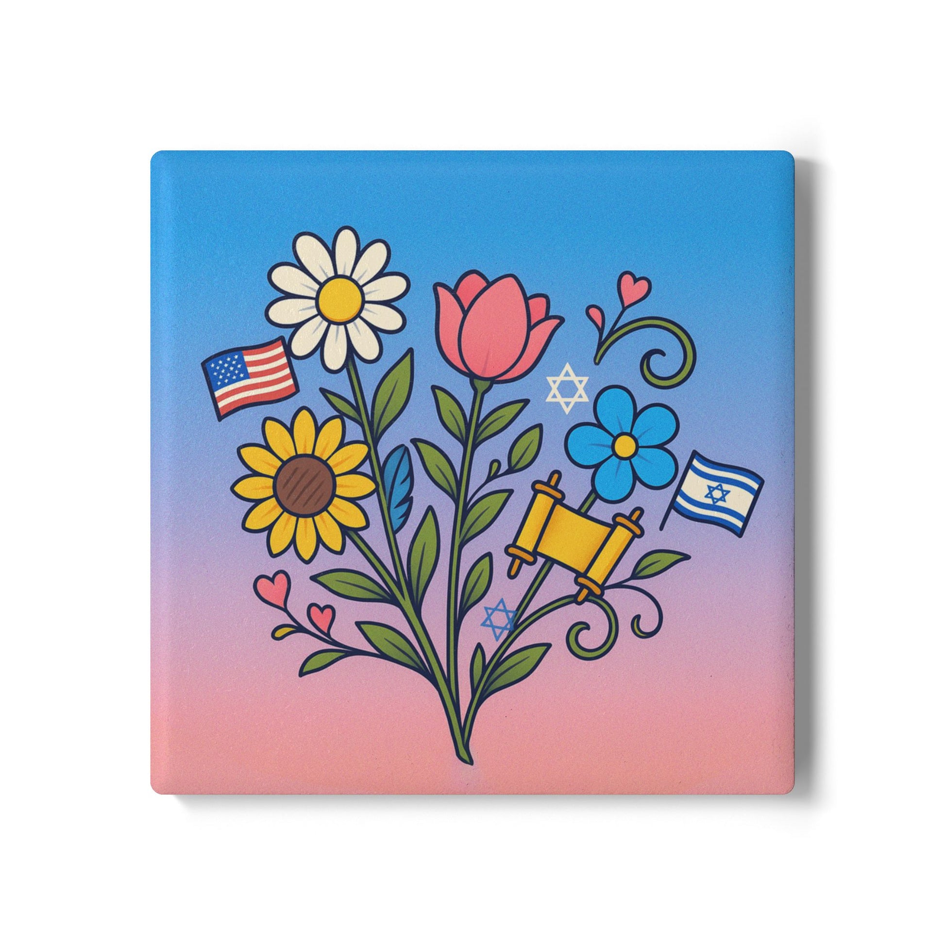 Flourish With Freedom Ceramic Coaster - American Zionist