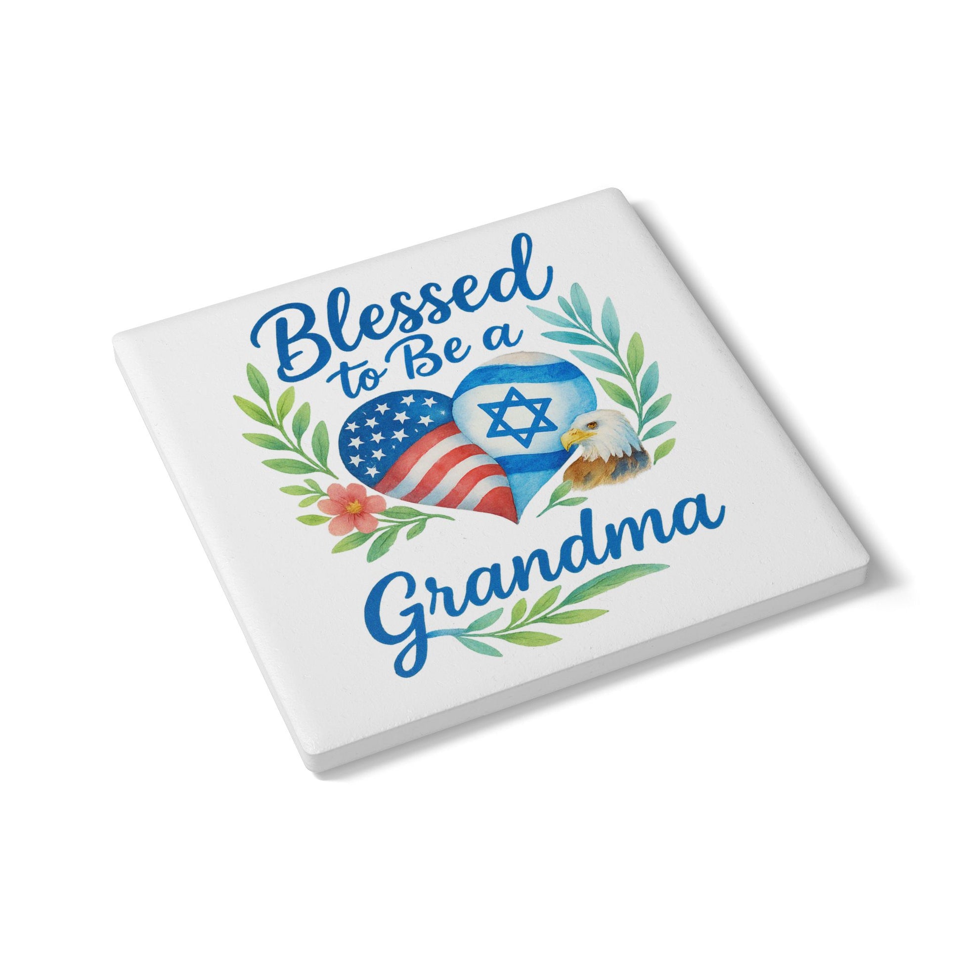 Blessed To Be A Grandma Ceramic Coaster - American Zionist