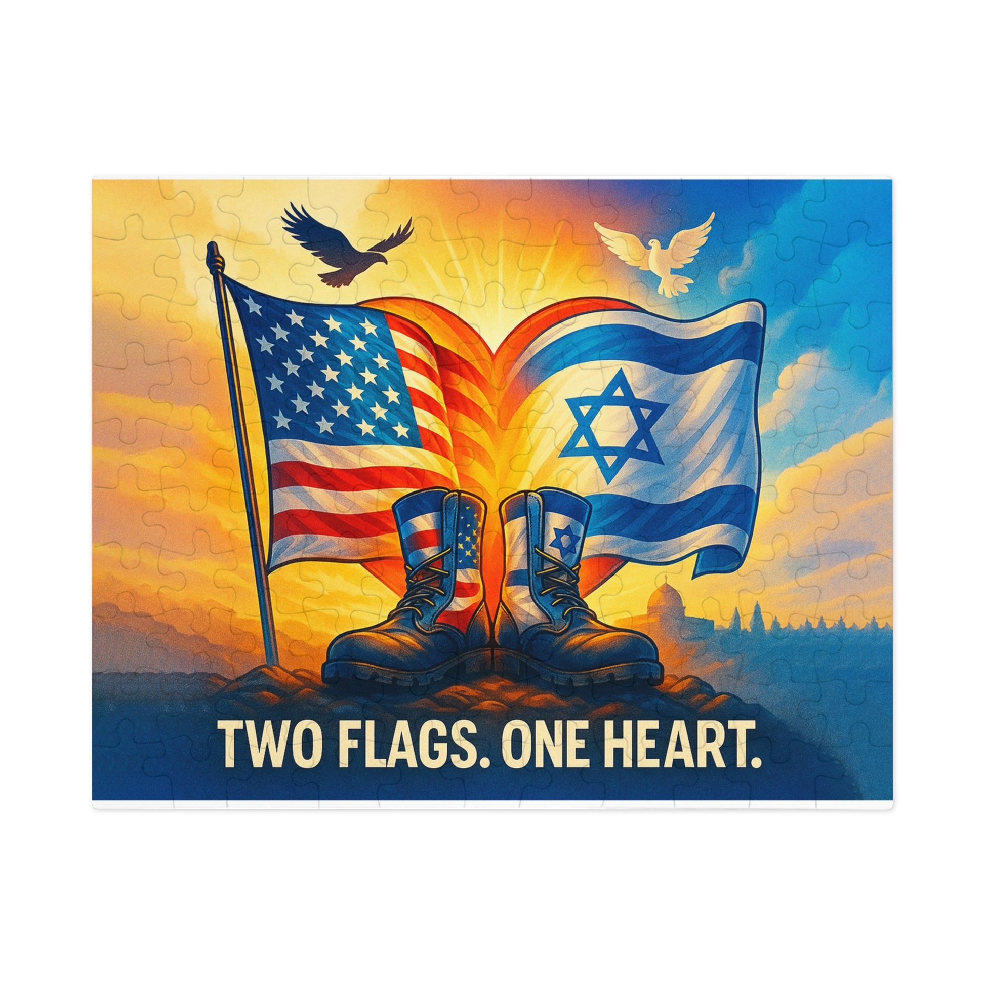 Two Flags One Heart Jigsaw Puzzle with Tin - American Zionist