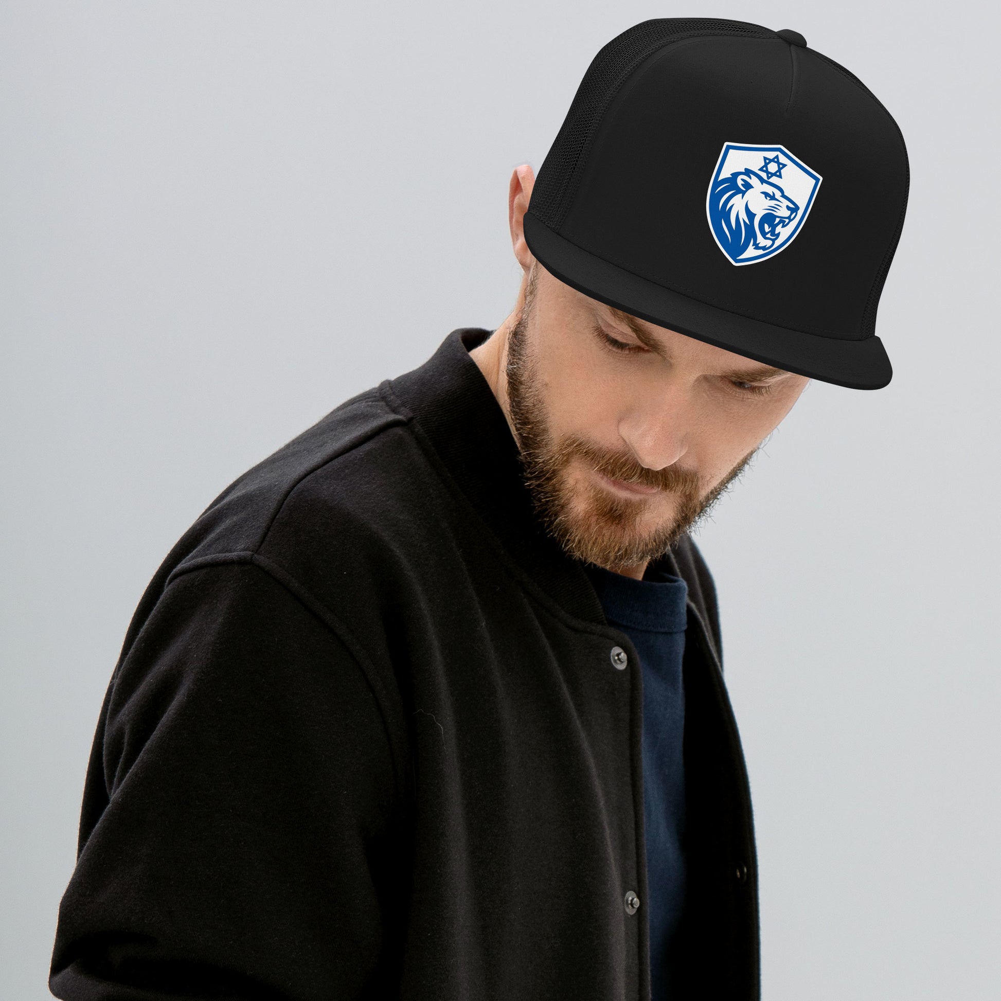 Lion Shield Of Israel 5 Panel Trucker Cap - American Zionist