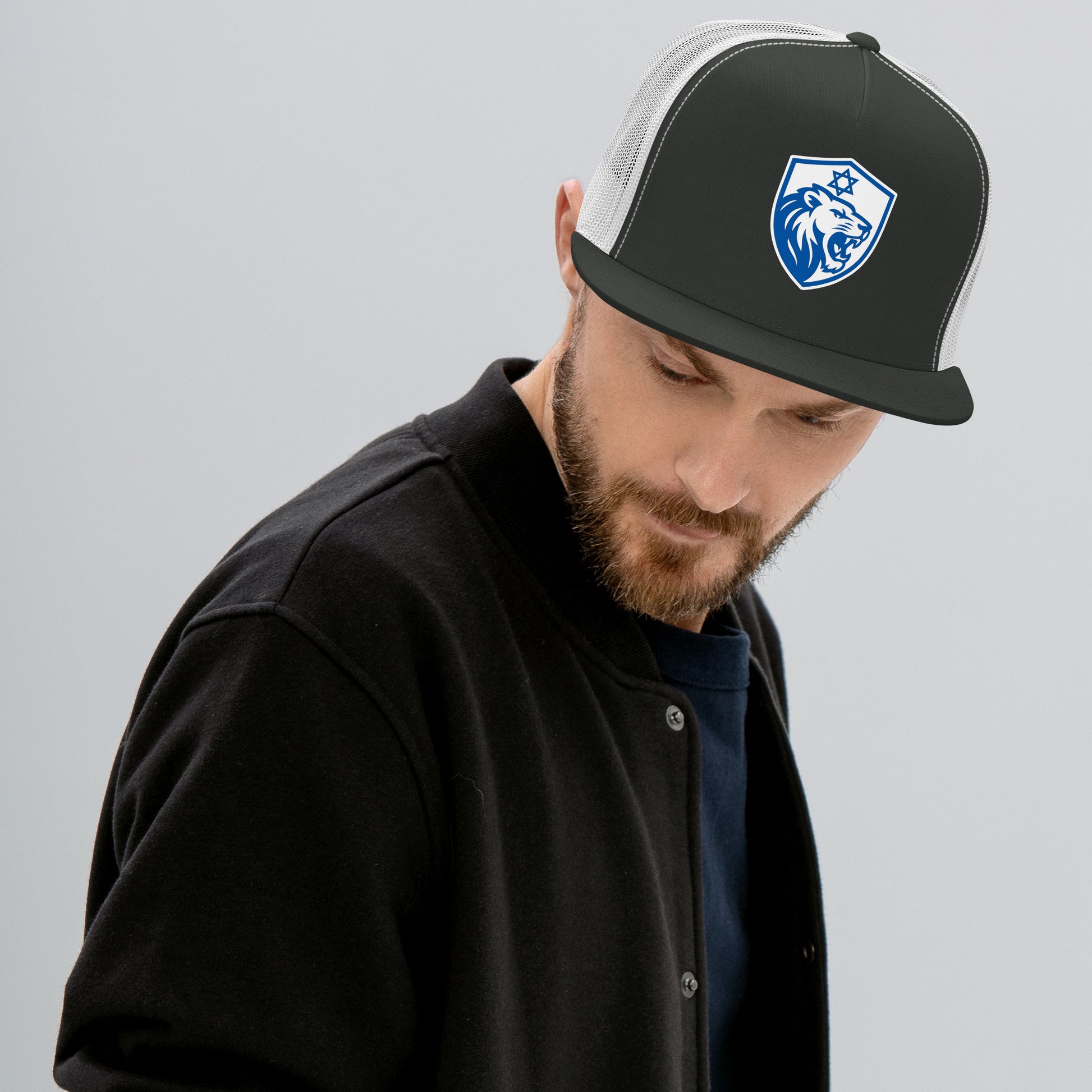 Lion Shield Of Israel 5 Panel Trucker Cap - American Zionist