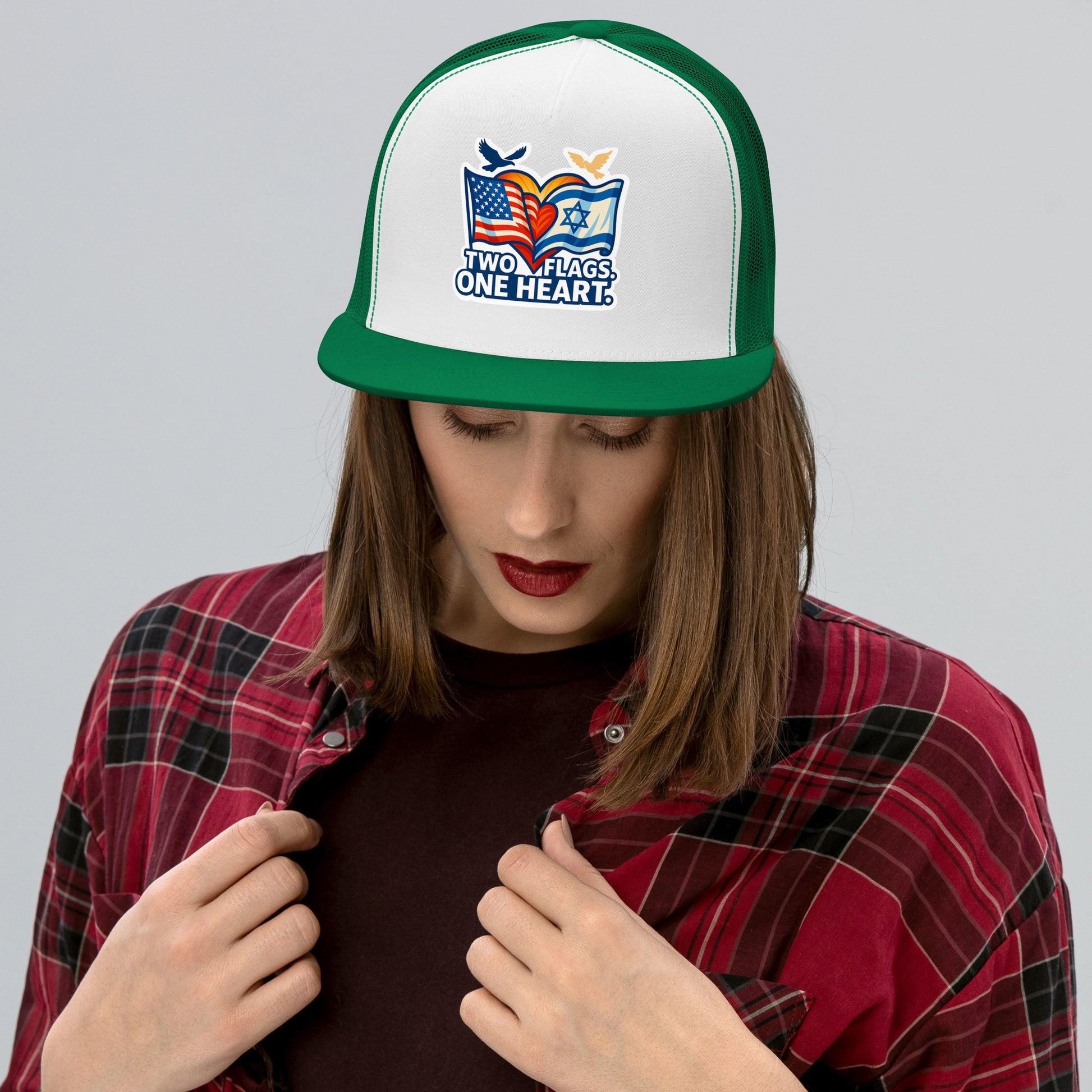 Two Flags. One Heart 5 Panel Trucker Cap - American Zionist