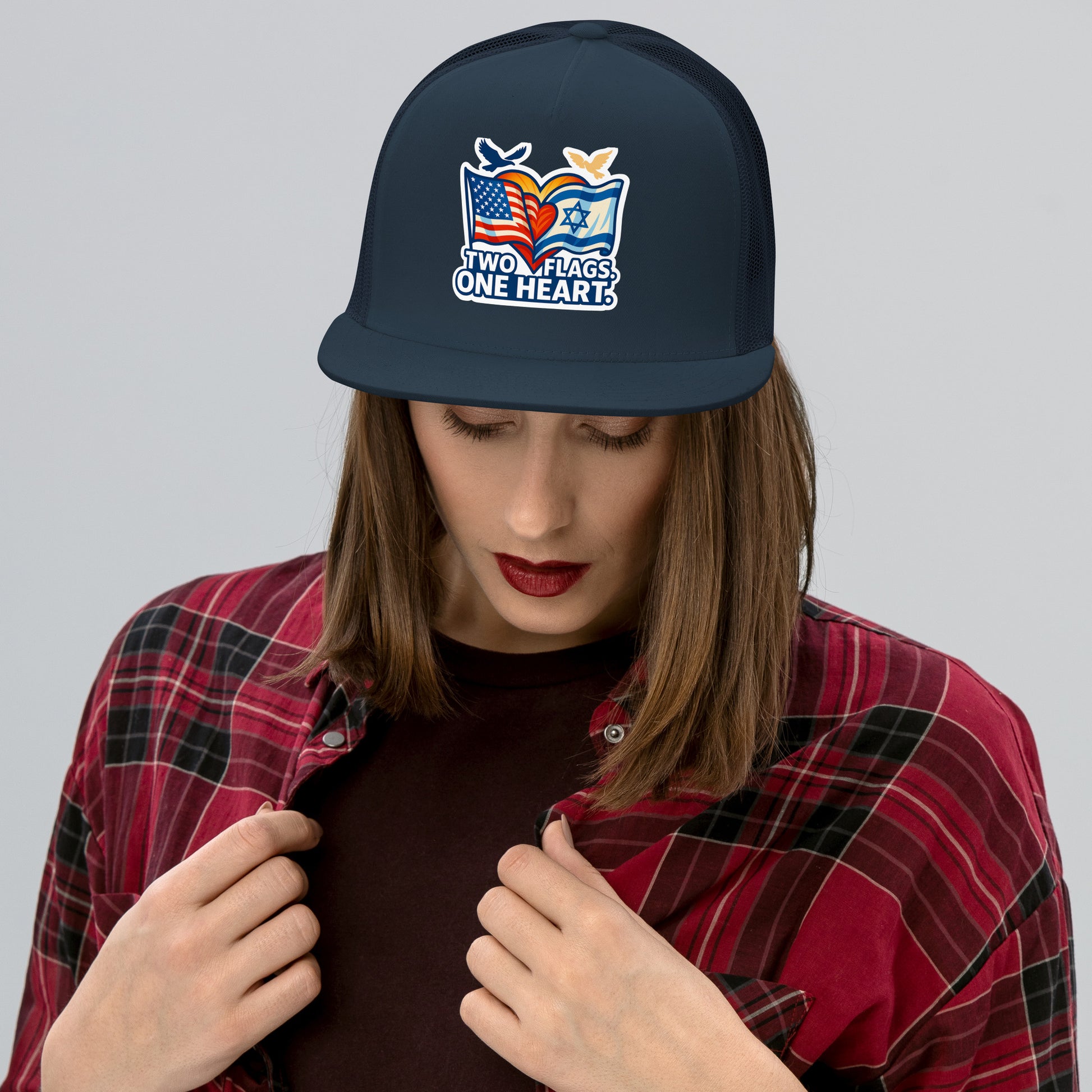 Two Flags. One Heart 5 Panel Trucker Cap - American Zionist