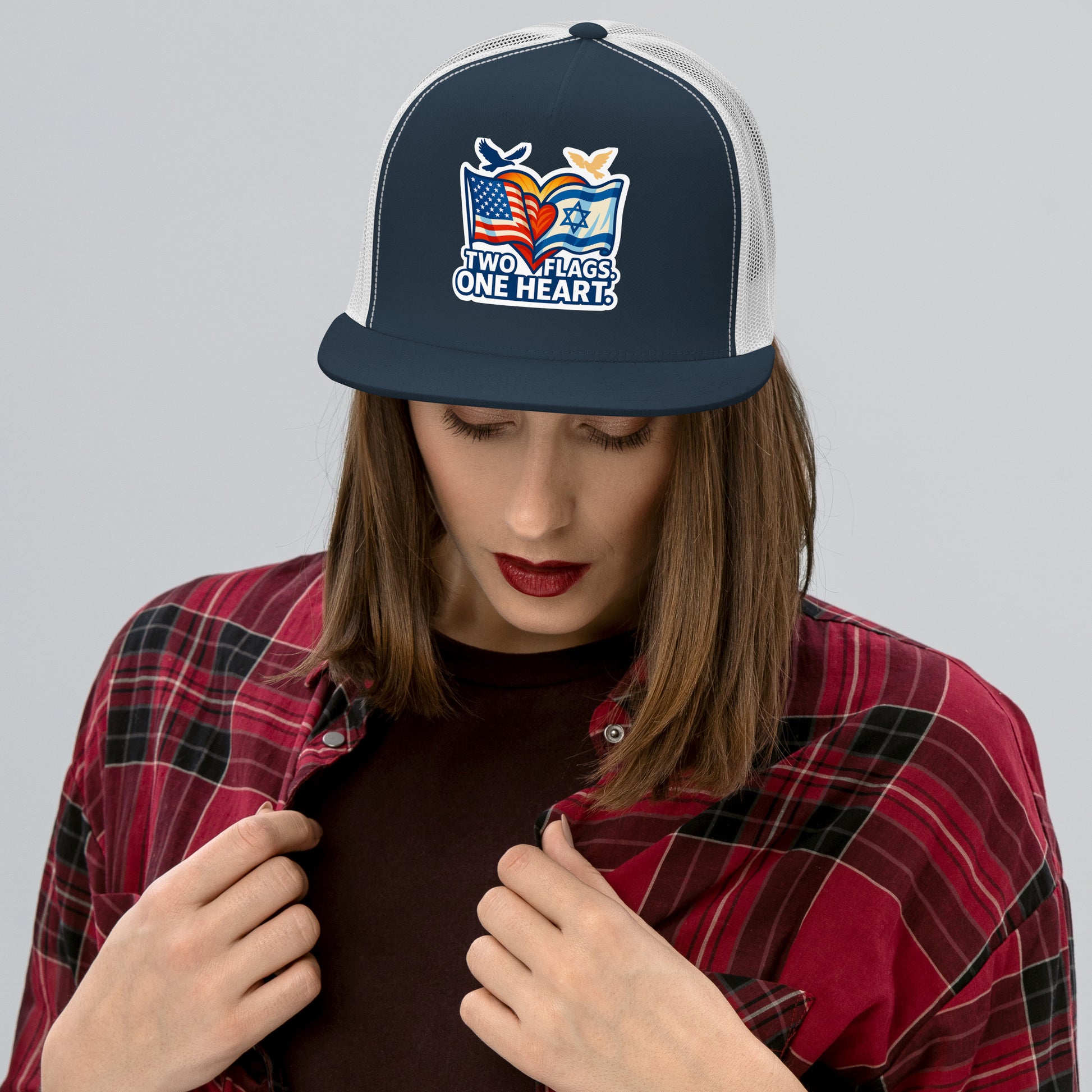 Two Flags. One Heart 5 Panel Trucker Cap - American Zionist