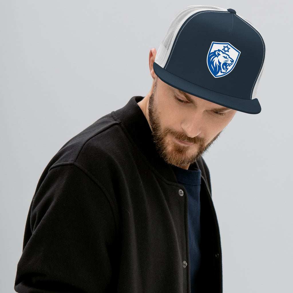 Lion Shield Of Israel 5 Panel Trucker Cap - American Zionist