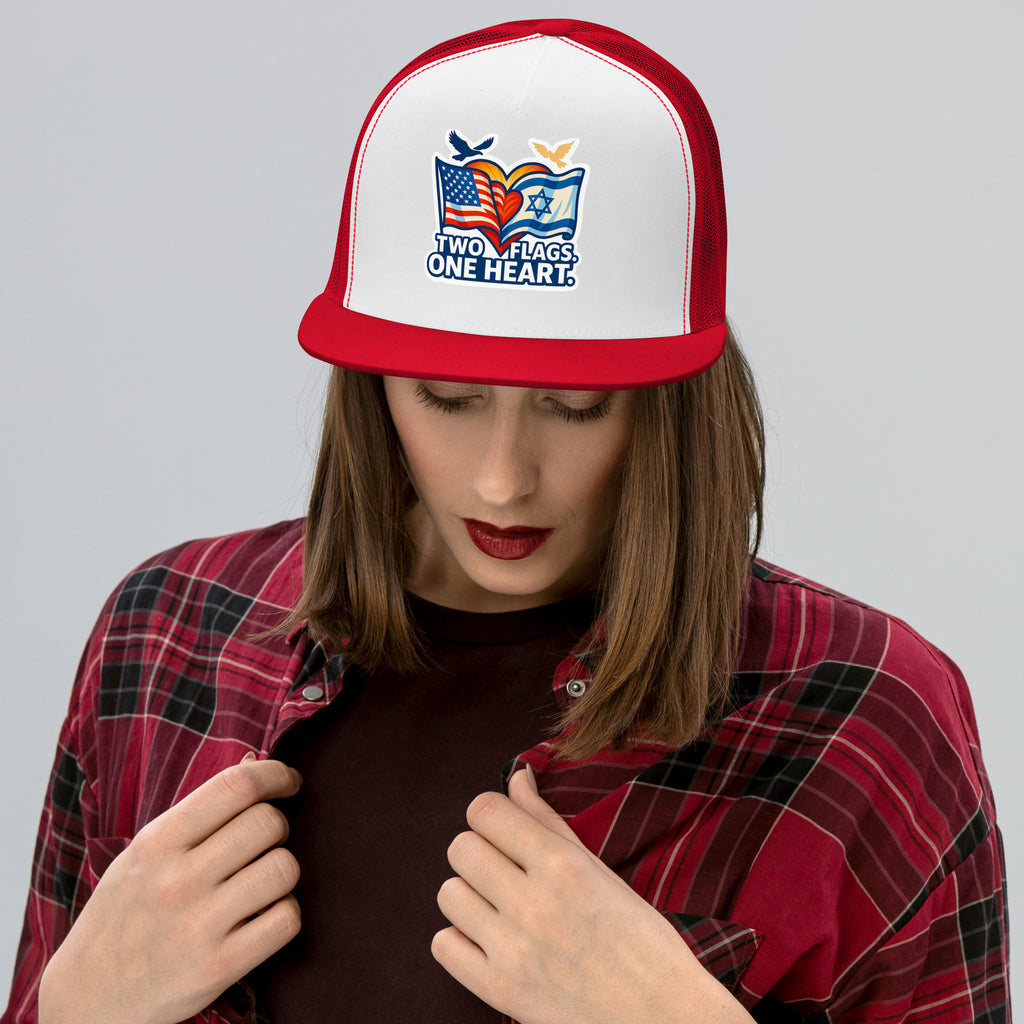 Two Flags. One Heart 5 Panel Trucker Cap - American Zionist