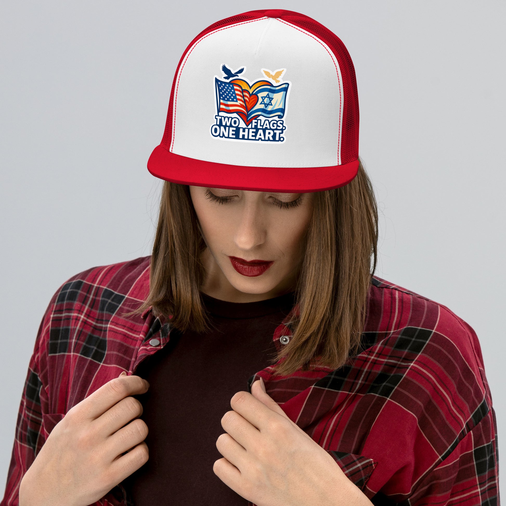 Two Flags. One Heart 5 Panel Trucker Cap - American Zionist