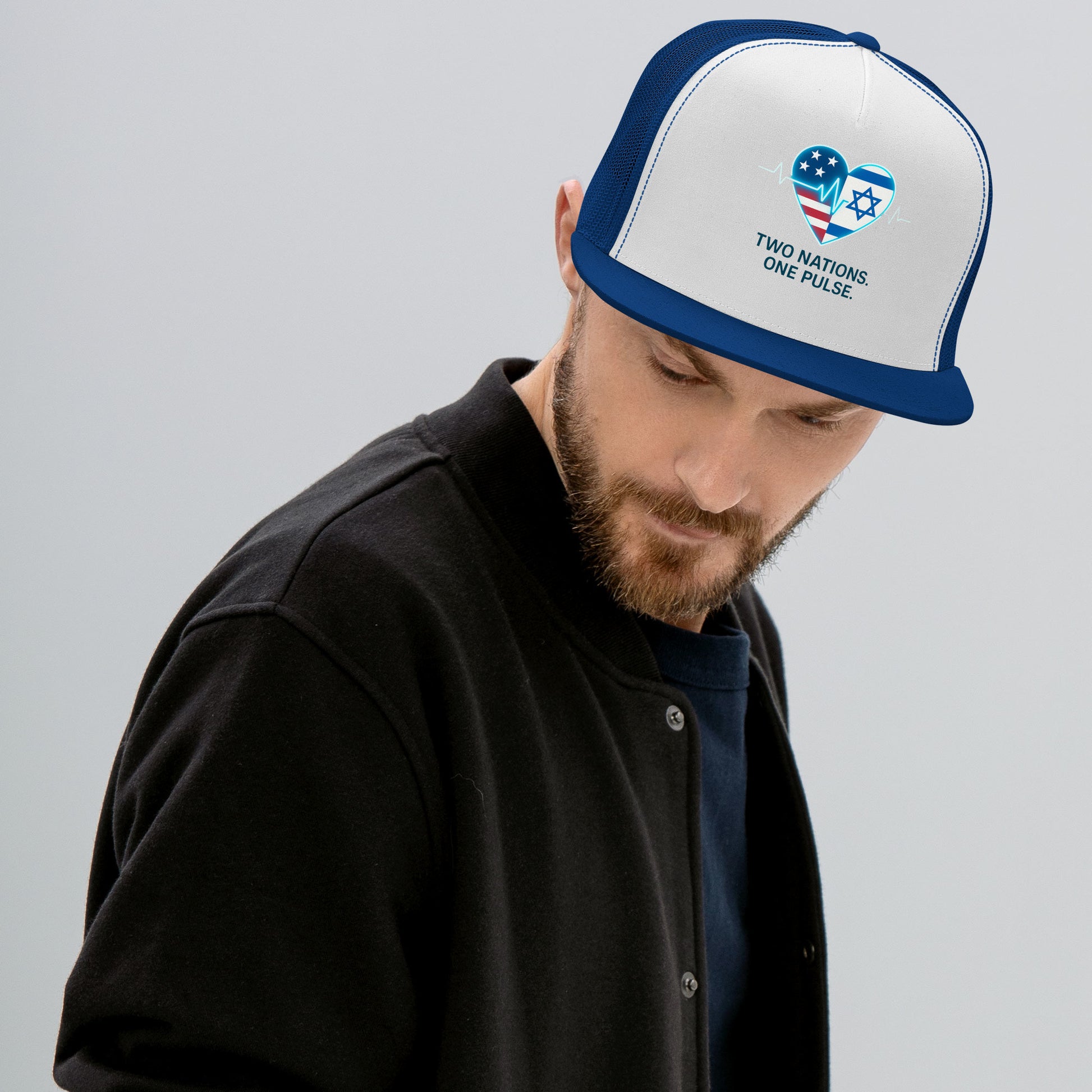 Two Nations One Pulse 5 Panel Trucker Cap - American Zionist